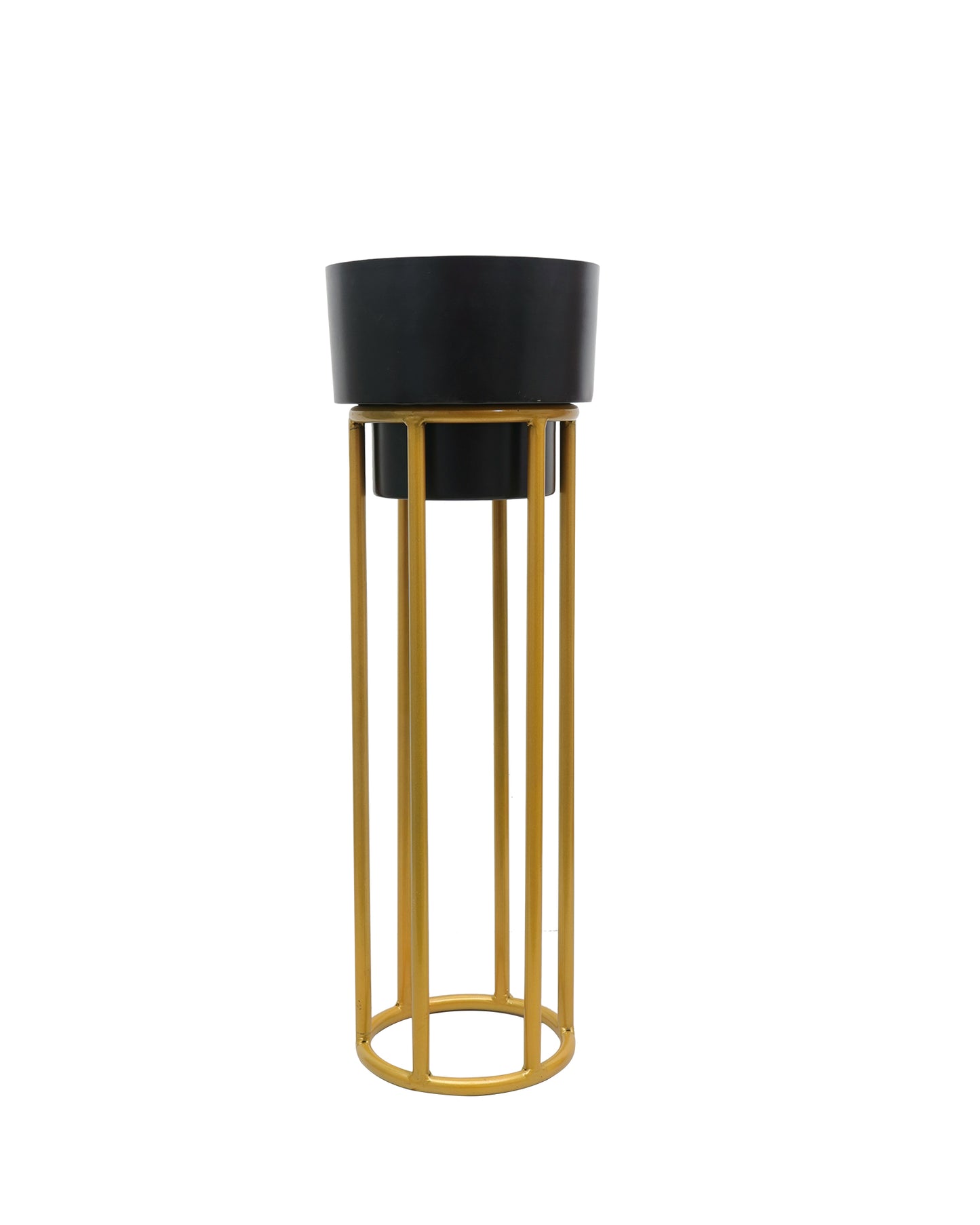 Metal Planters Outdoor & Indoor, Metal Farmhouse Decor for Garden, Patio, Porch & Balcony, Pots with Stand, Front Door Decorative set of 2, Black Round Base