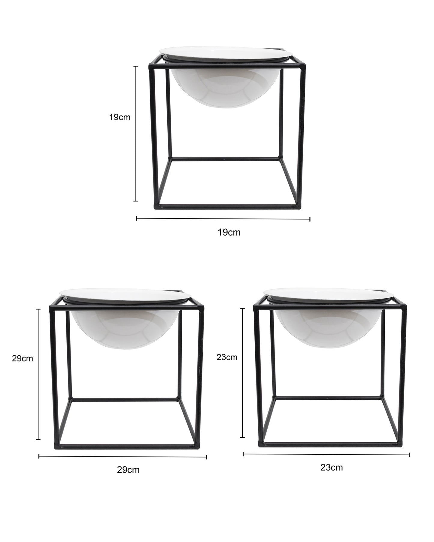 Metal Planters Outdoor & Indoor, Metal Farmhouse Decor for Garden, Patio, Porch & Balcony, Pots with Stand, Front Door Decorative set of 3, Black Cube Base, White