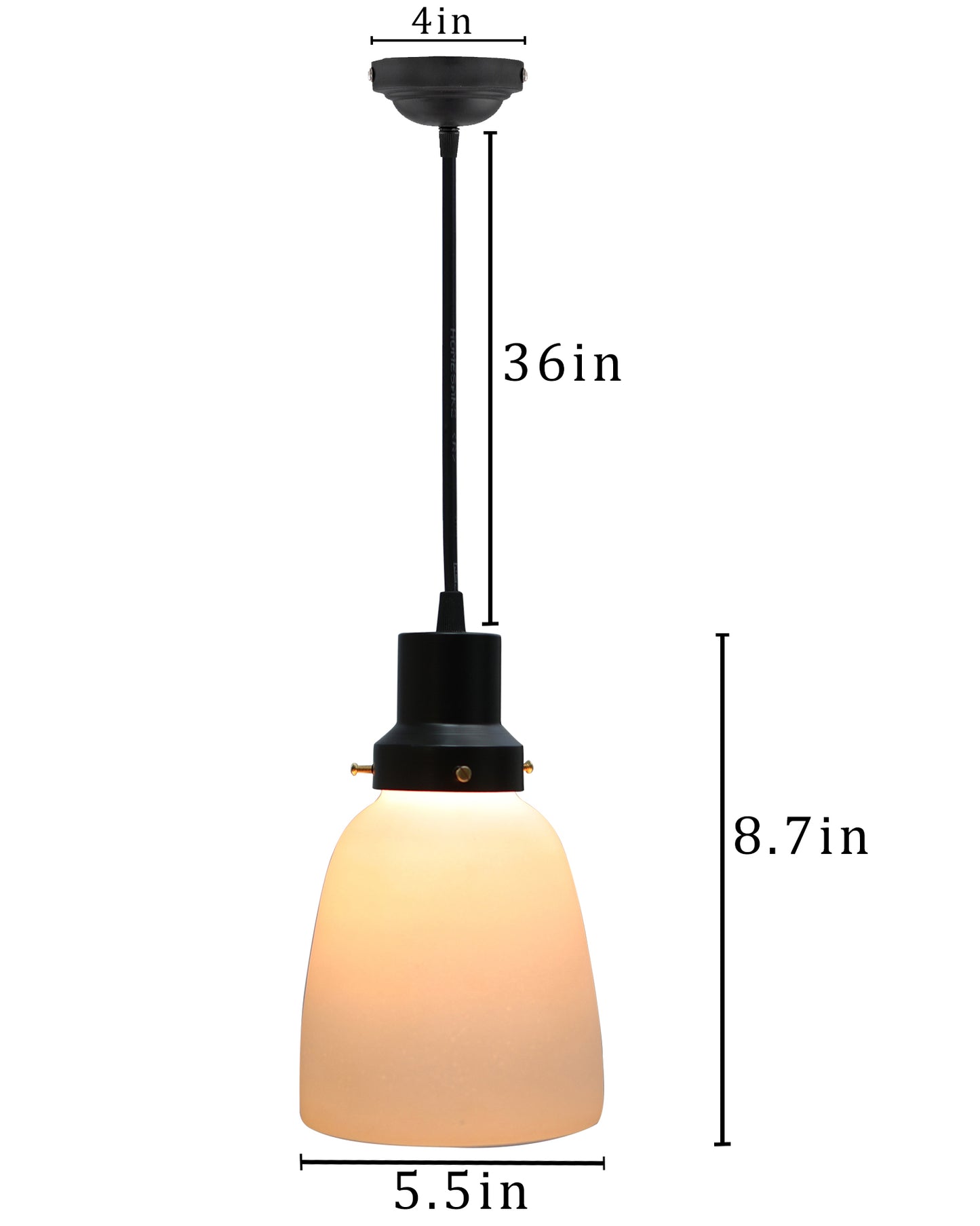 Pendant Light Fixtures Adjustable Hanging Lights Vintage White Frosted Glass Shade Nordic Dining Room Living Room Bedroom, Matt Black Fitting