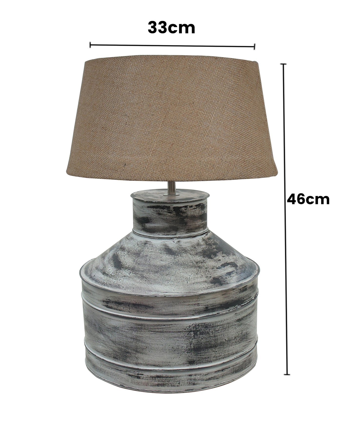 Rustic Milk Gagar Table Lamp with drum shade, Whitewash Finish