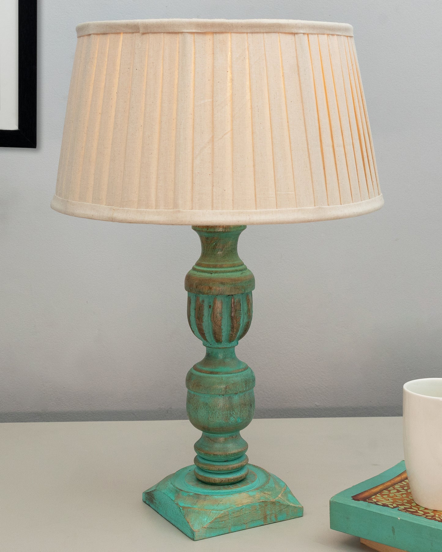 Rustic Algae French Trophy Carved Table lamp with Empire Pleated Shade