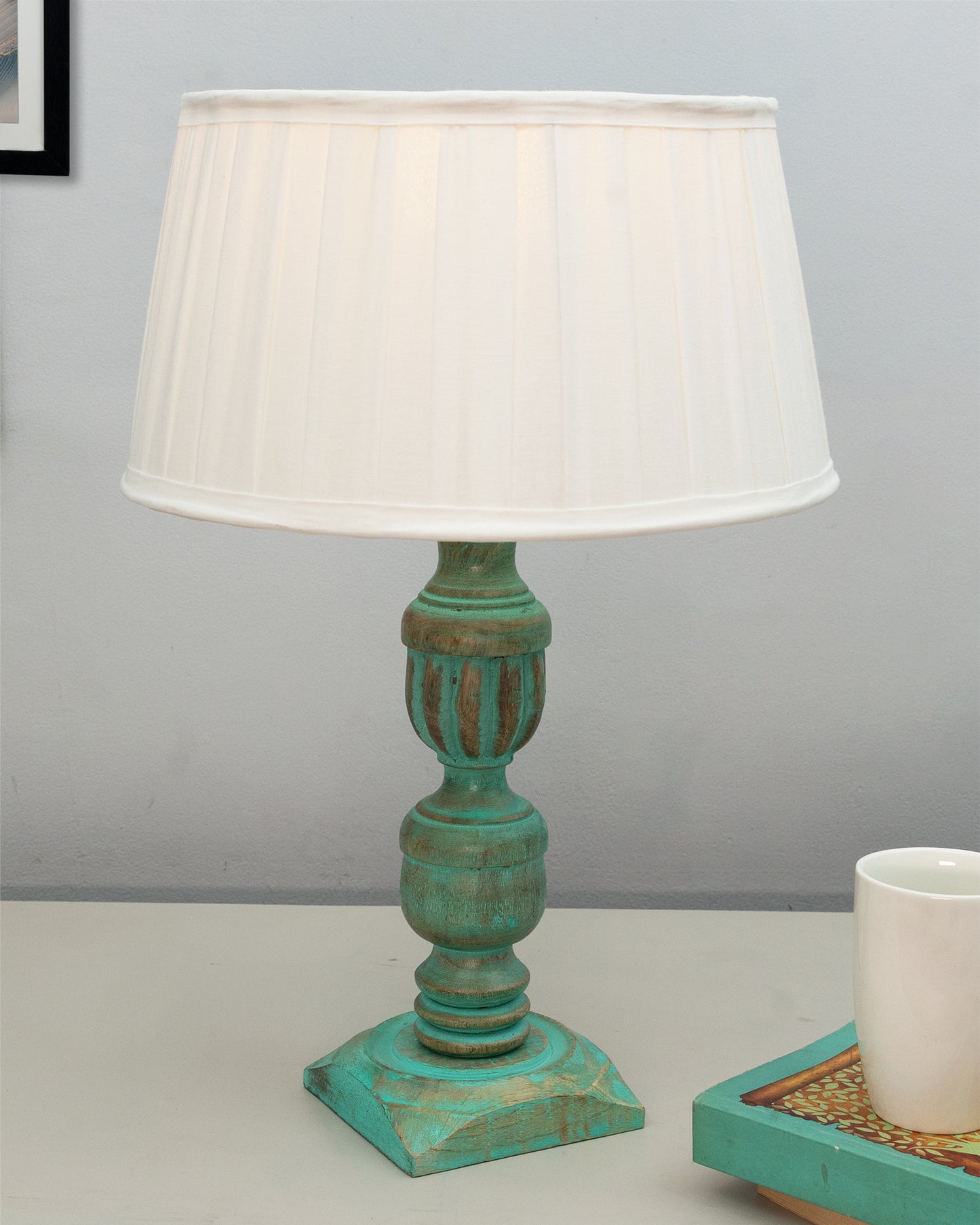 Rustic Algae French Trophy Carved Table lamp with Empire Pleated Shade
