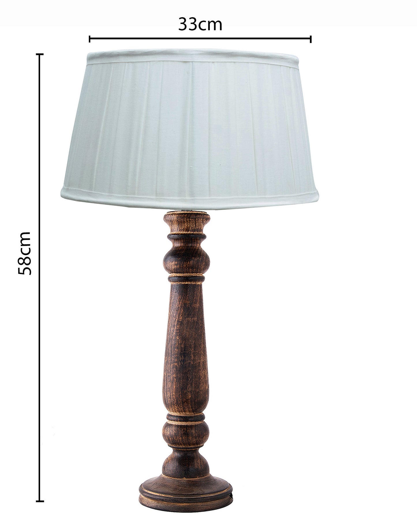 Floral Carved Black Wood Table Lamp With Empire Pleated Shade