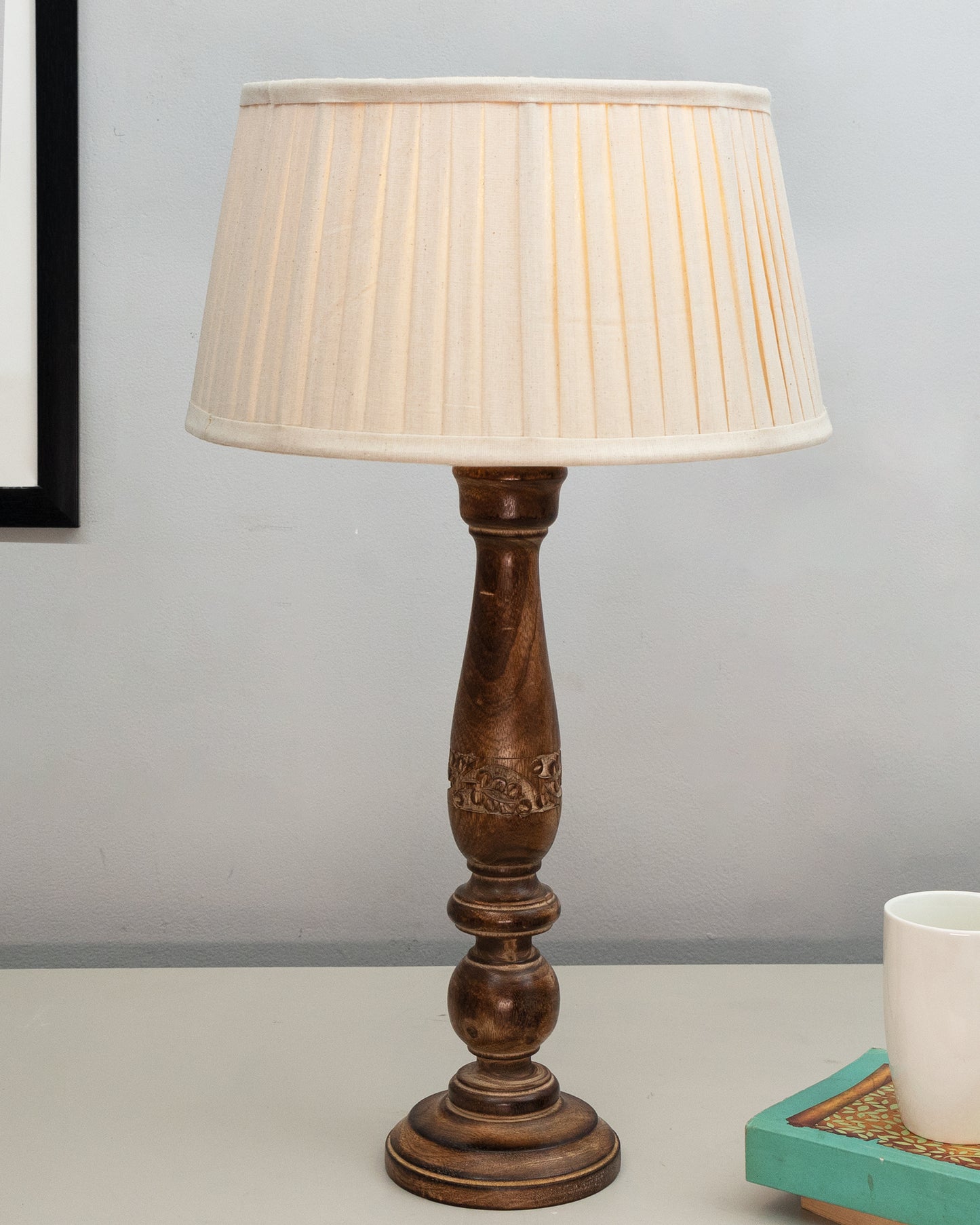 Mable Antique Wooden Table Lamp with Empire Pleated Shade