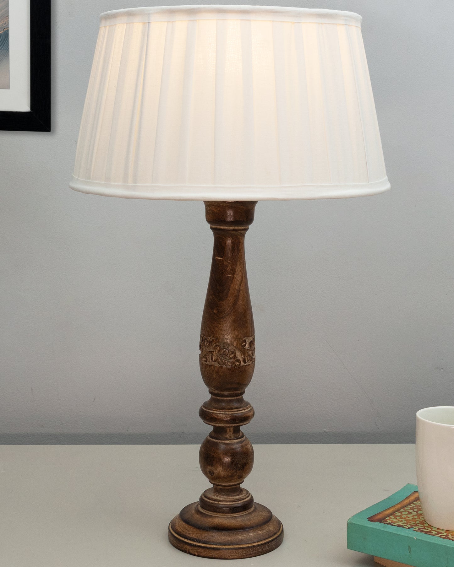 Mable Antique Wooden Table Lamp with Empire Pleated Shade