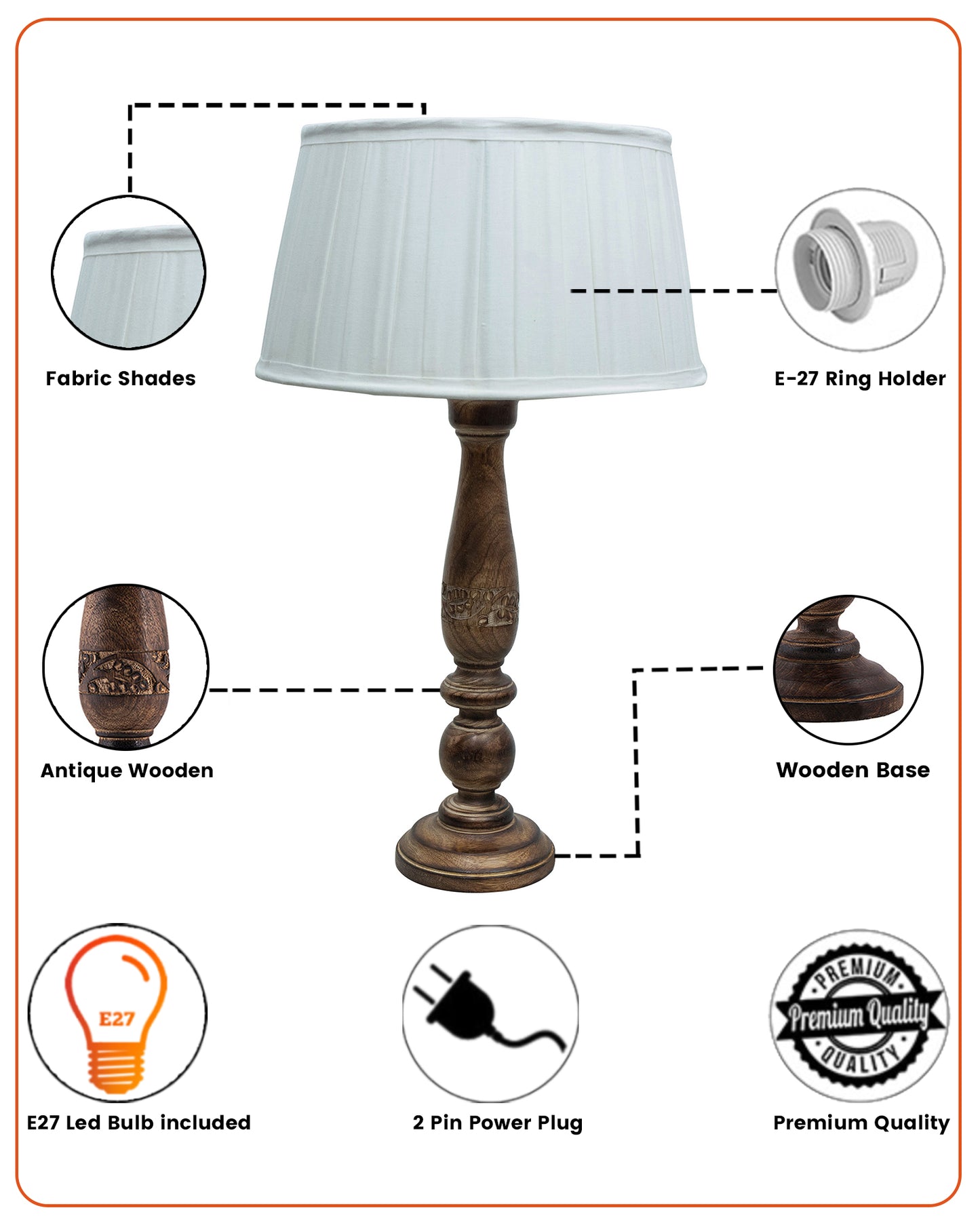 Mable Antique Wooden Table Lamp with Empire Pleated Shade