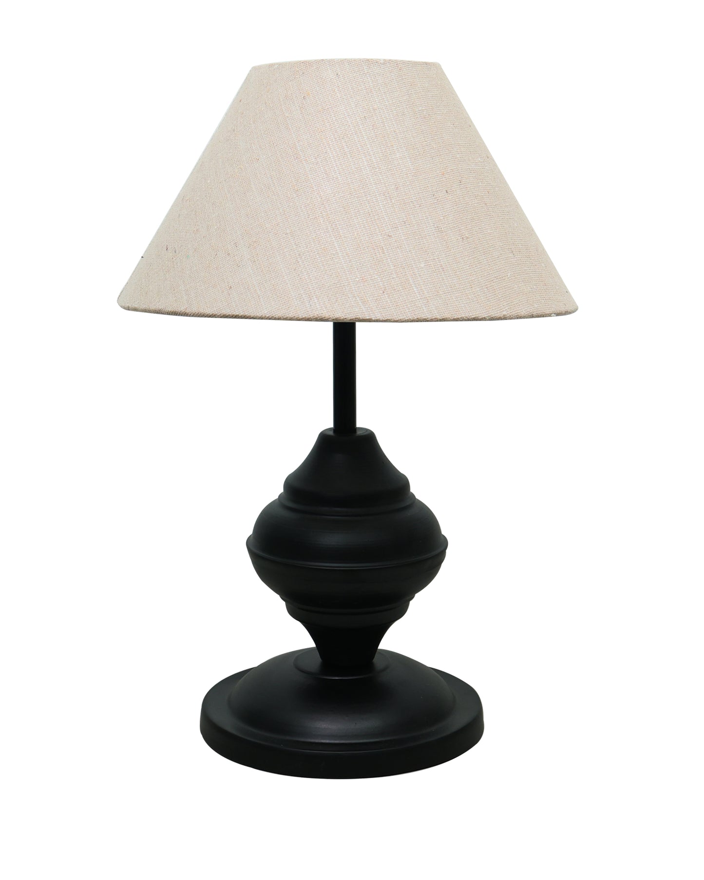 Black Metal Urn Table Lamp with Fabric Shade, B22 holder Nightstand Lamp