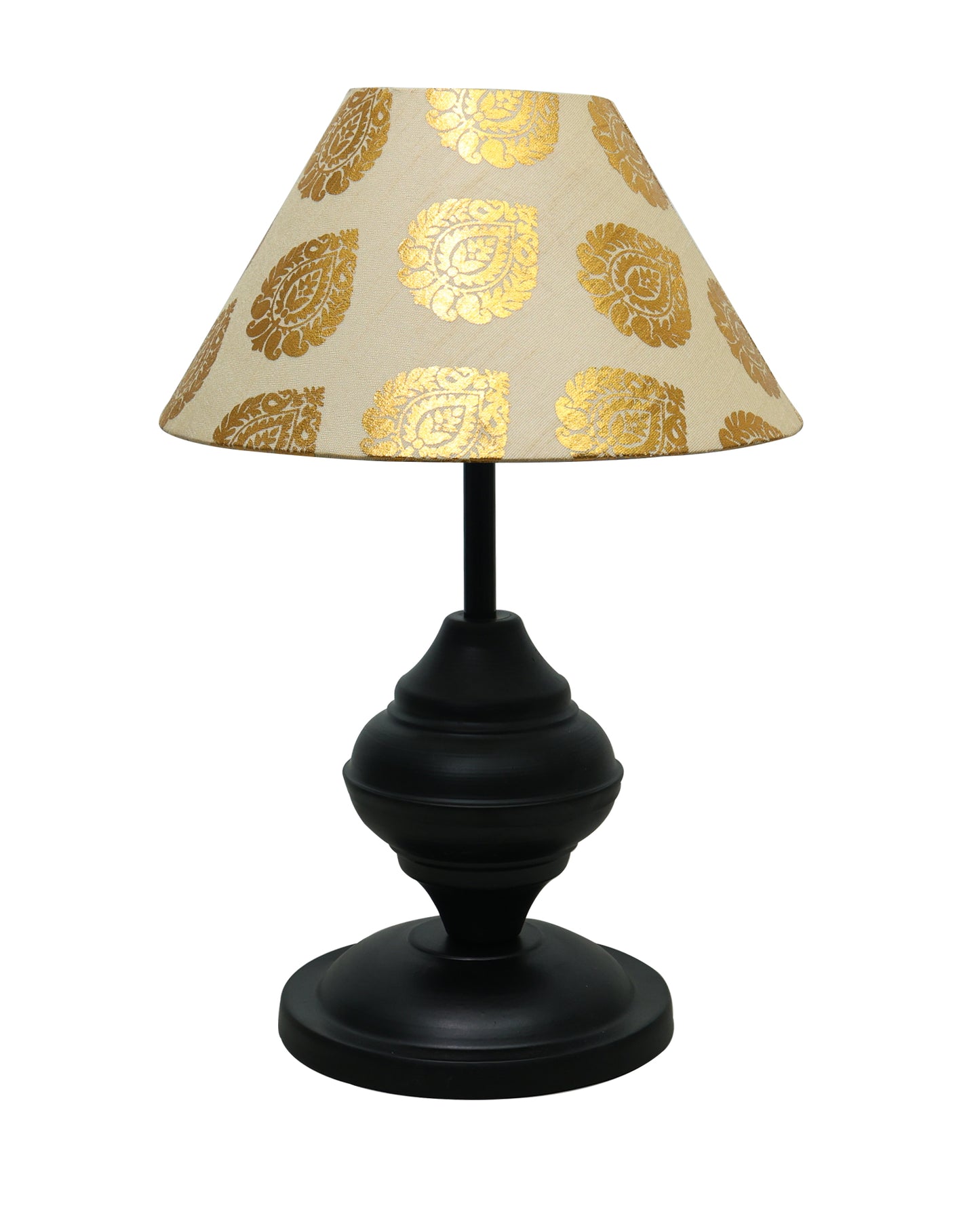 Black Metal Urn Table Lamp with Fabric Shade, B22 holder Nightstand Lamp