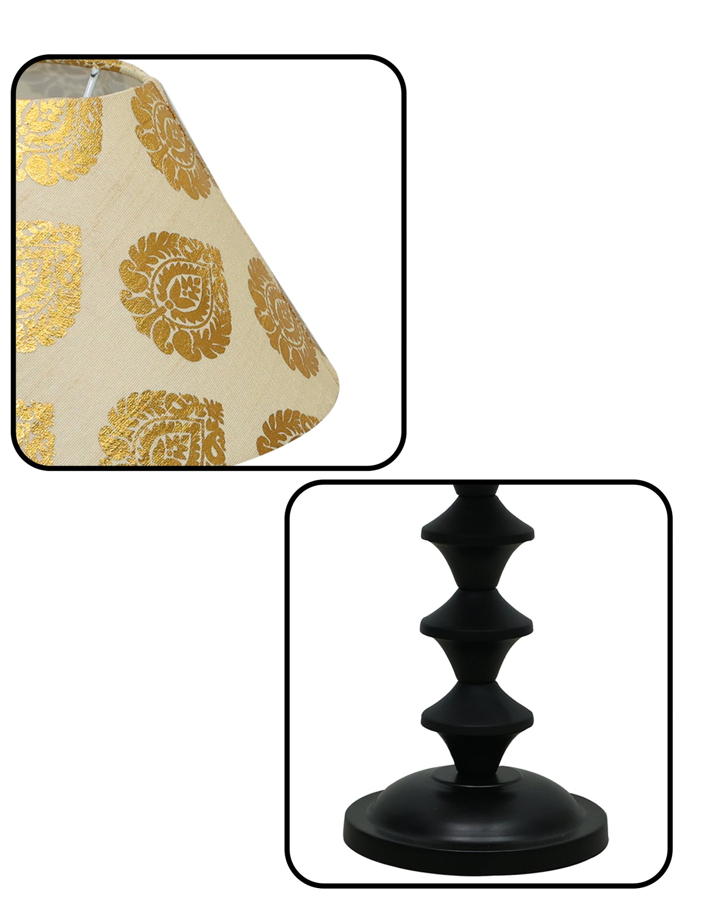 Black Metal Table Lamp with Fabric Shade, B22 holder, Pillar