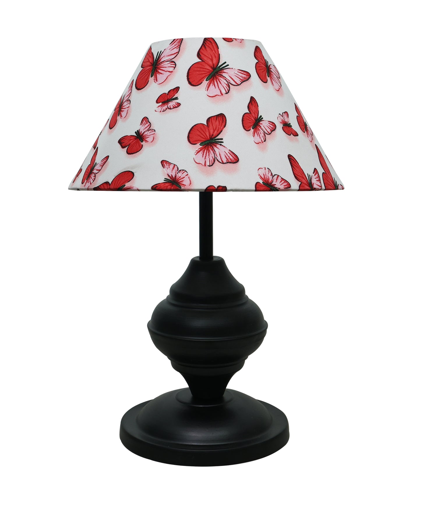 Black Metal Urn Table Lamp with Fabric Shade, B22 holder Nightstand Lamp