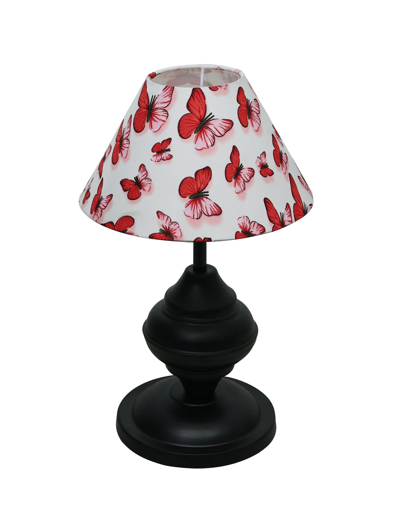 Black Metal Urn Table Lamp with Fabric Shade, B22 holder Nightstand Lamp