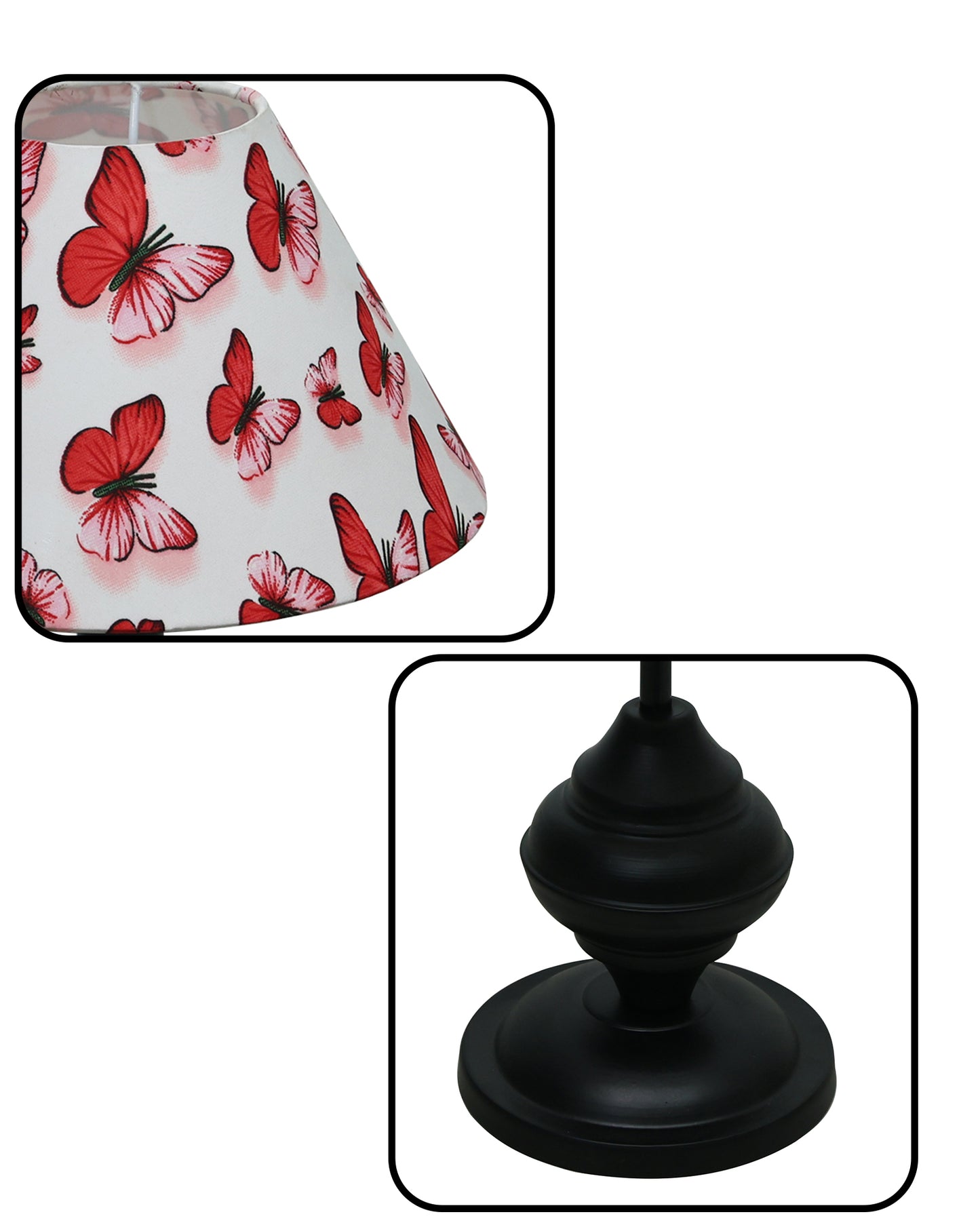 Black Metal Urn Table Lamp with Fabric Shade, B22 holder Nightstand Lamp