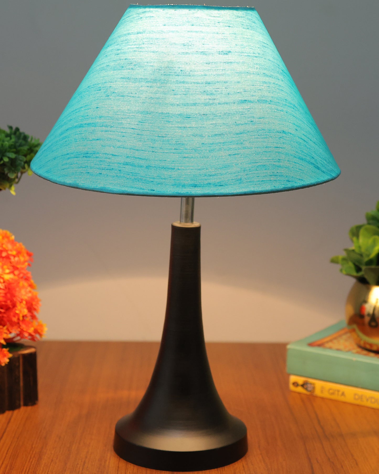 Black Metal Cone Table Lamp with Fabric Shade, B22 holder Nightstand Lamp