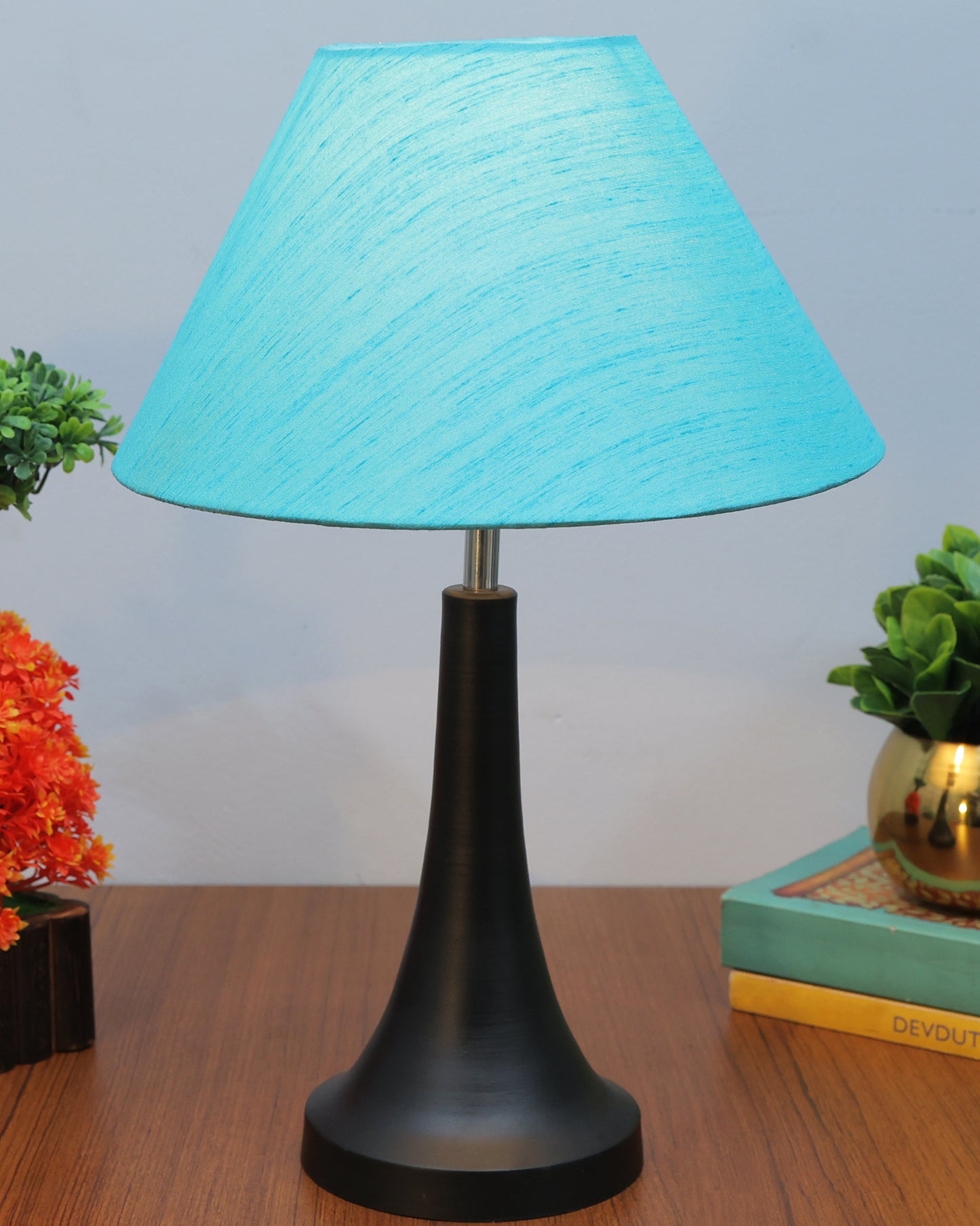 Black Metal Cone Table Lamp with Fabric Shade, B22 holder Nightstand Lamp