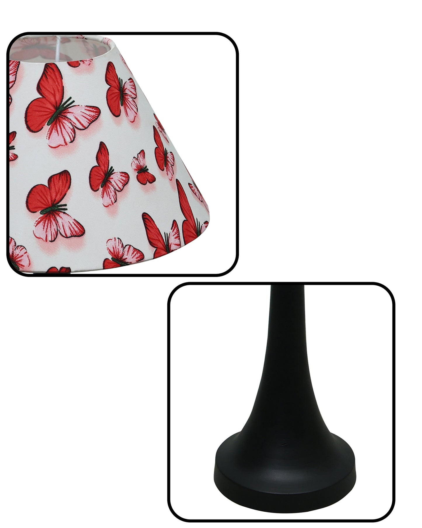 Black Metal Cone Table Lamp with Fabric Shade, B22 holder Nightstand Lamp