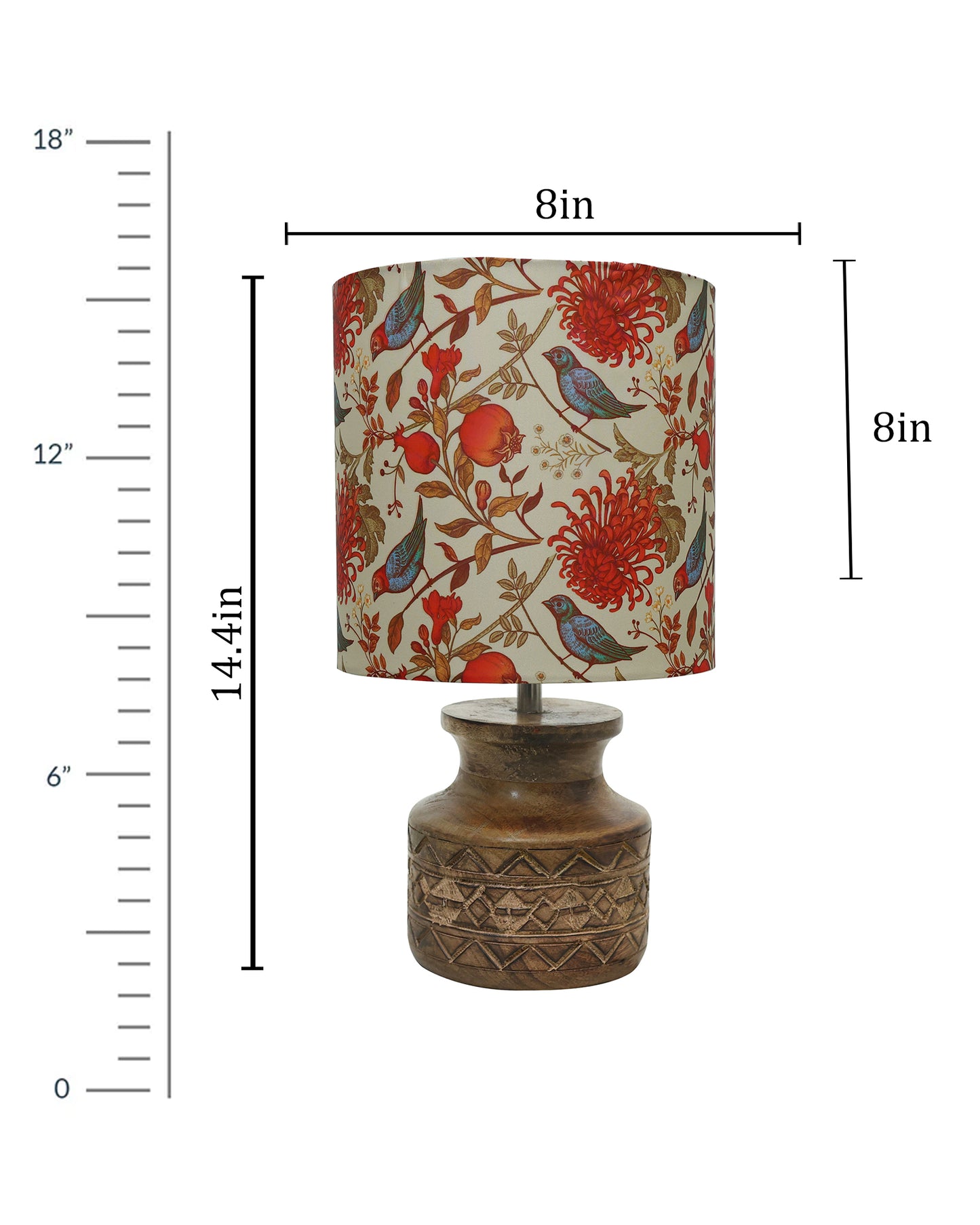 Wood Table Lamp, Modern Base Fabric Lampshade for Home Office Cafe Restaurant, Carved Pot