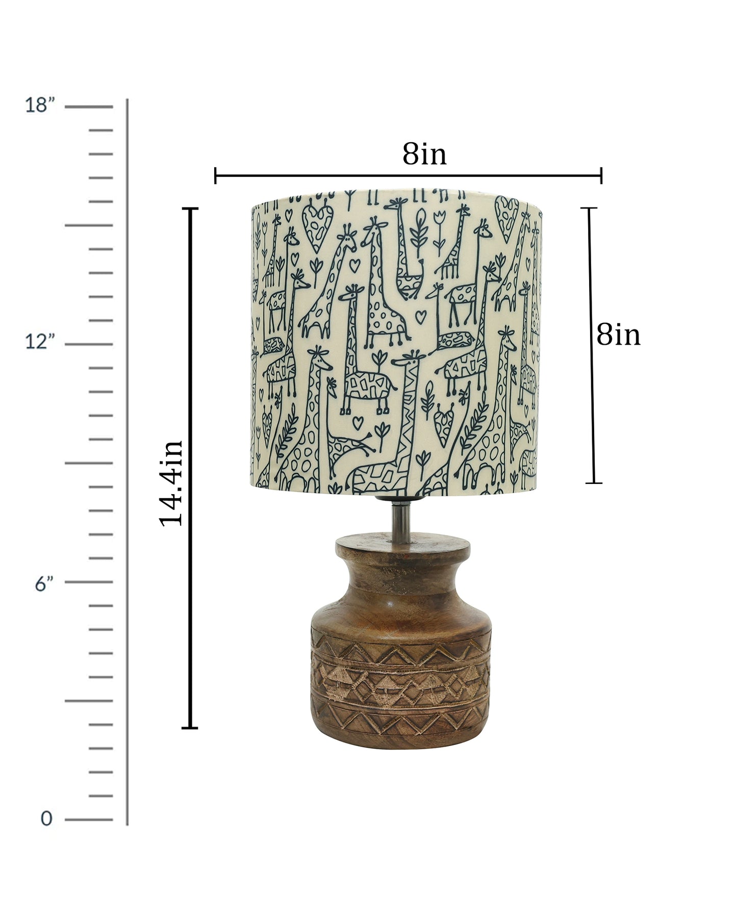 Wood Table Lamp, Modern Base Fabric Lampshade for Home Office Cafe Restaurant, Carved Pot