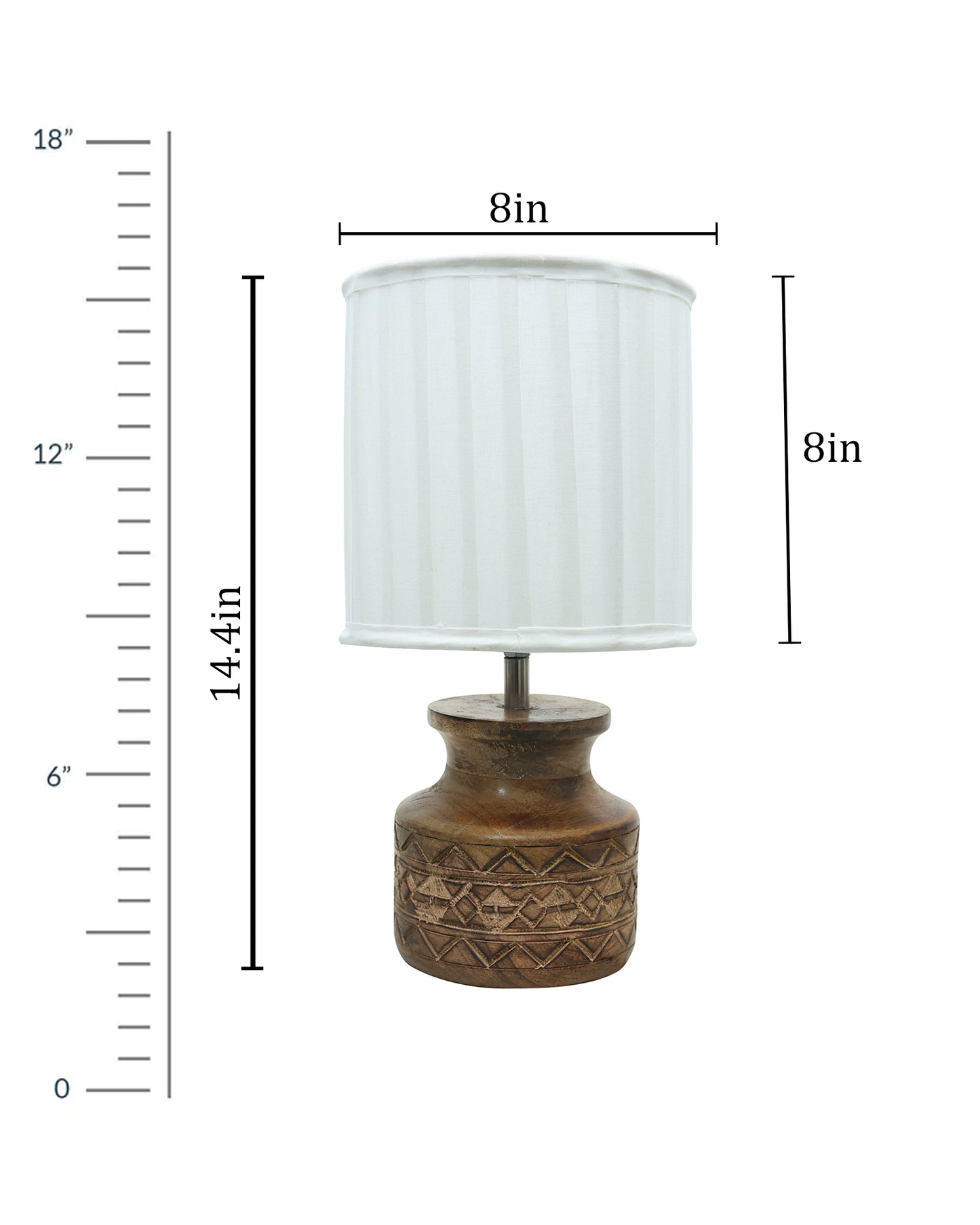 Wood Table Lamp, Modern Base Fabric Lampshade for Home Office Cafe Restaurant, Carved Pot