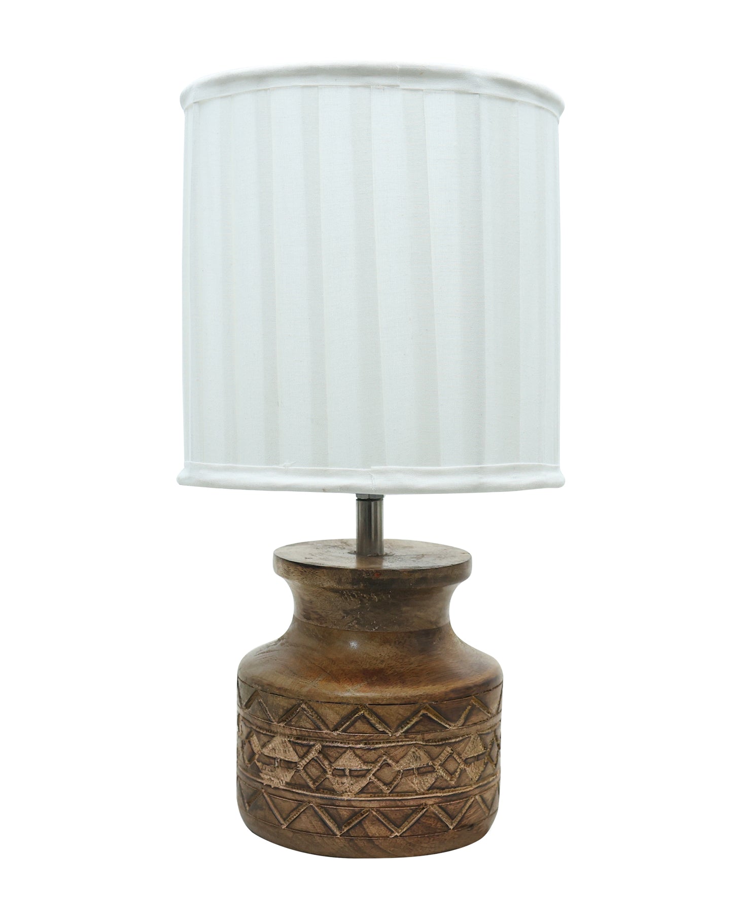 Wood Table Lamp, Modern Base Fabric Lampshade for Home Office Cafe Restaurant, Carved Pot