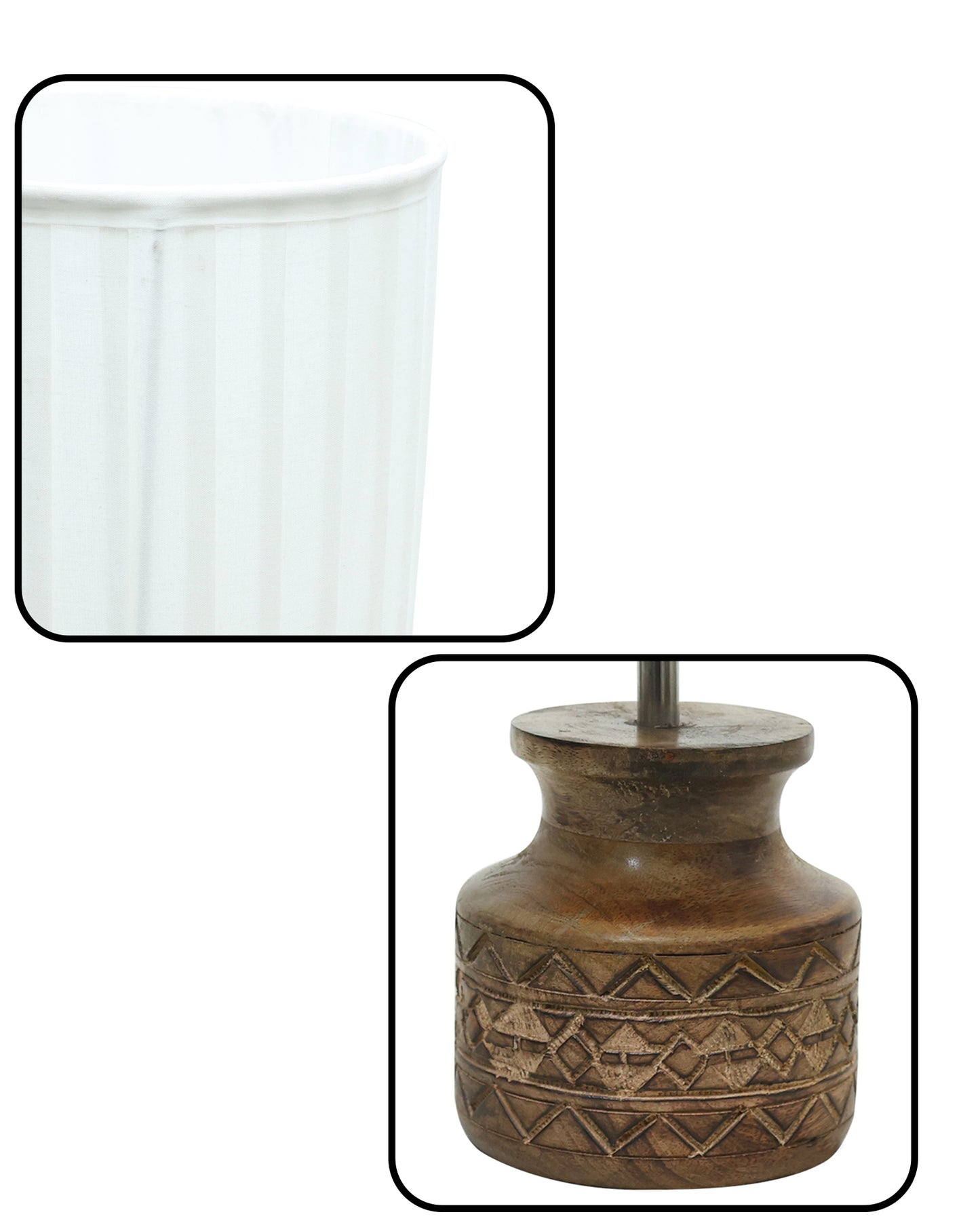 Wood Table Lamp, Modern Base Fabric Lampshade for Home Office Cafe Restaurant, Carved Pot