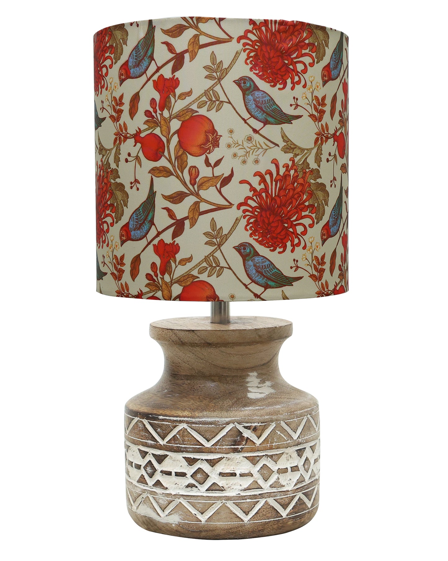 Wood Table Lamp, Modern Base Fabric Lampshade for Home Office Cafe Restaurant, Whitewash Pot