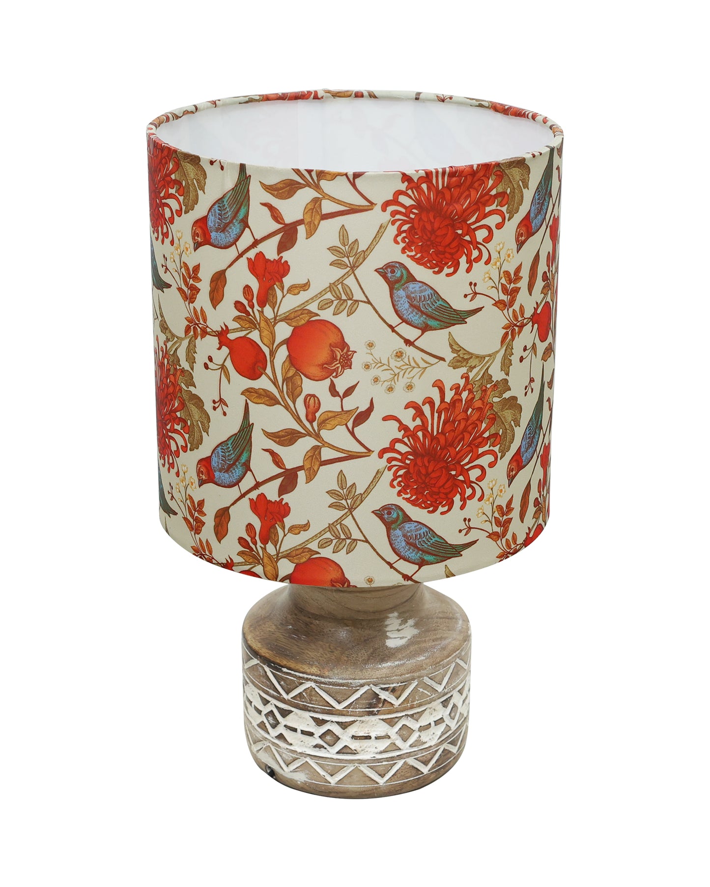 Wood Table Lamp, Modern Base Fabric Lampshade for Home Office Cafe Restaurant, Whitewash Pot