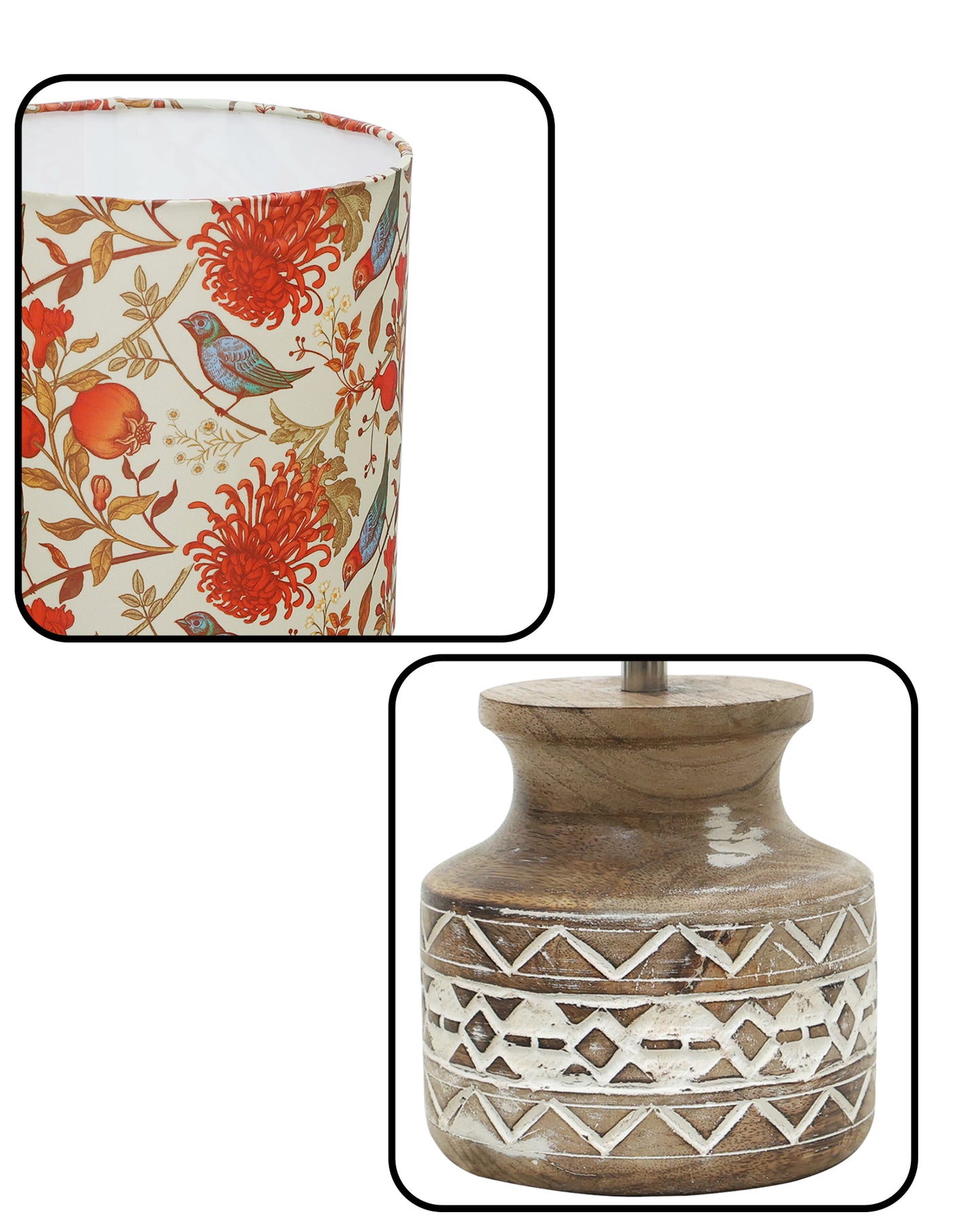 Wood Table Lamp, Modern Base Fabric Lampshade for Home Office Cafe Restaurant, Whitewash Pot