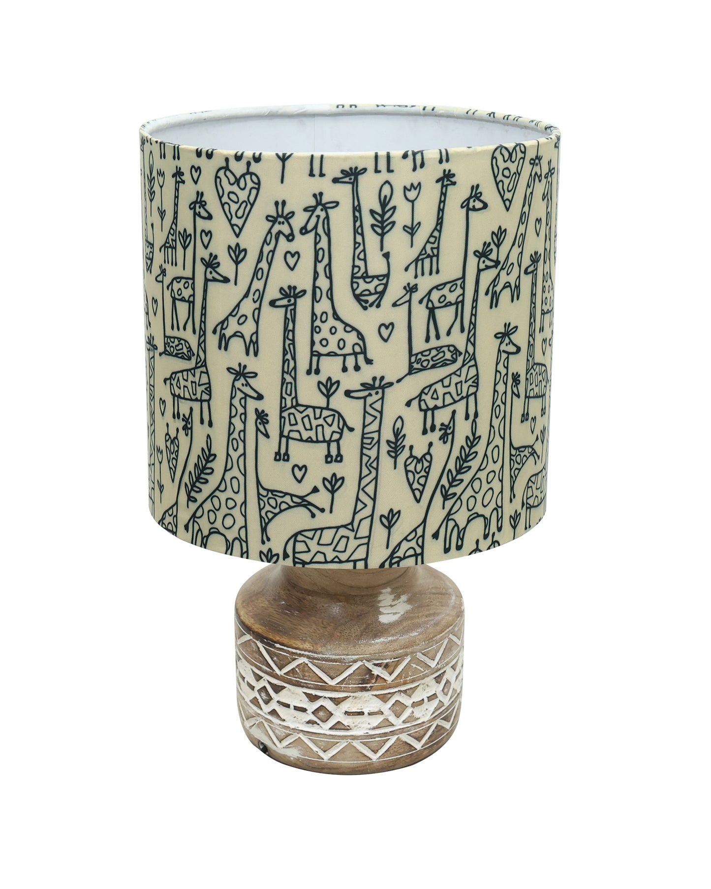 Wood Table Lamp, Modern Base Fabric Lampshade for Home Office Cafe Restaurant, Whitewash Pot