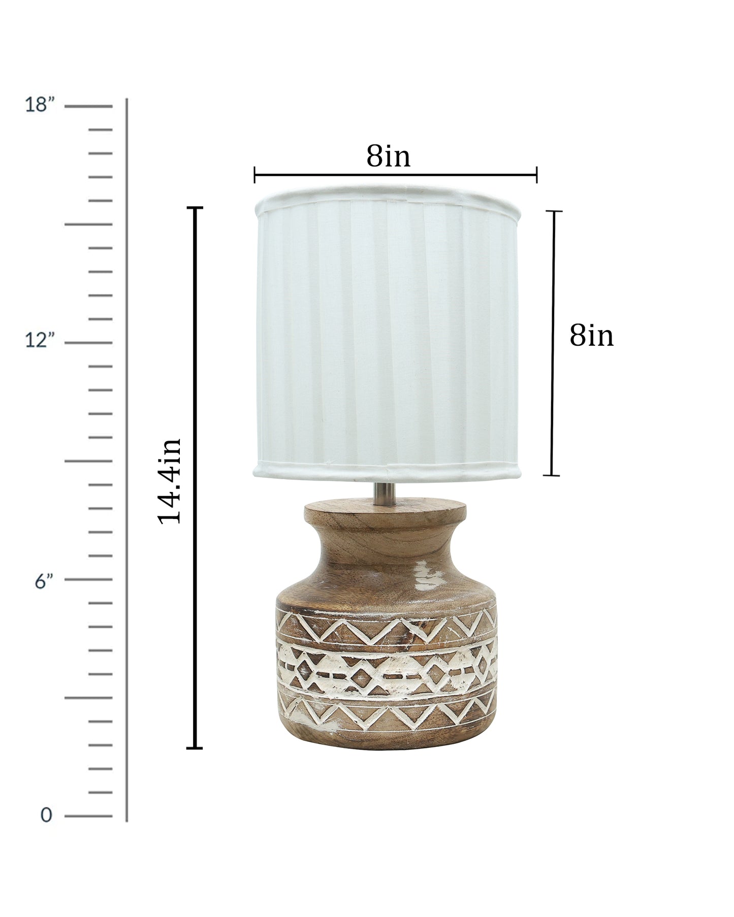 Wood Table Lamp, Modern Base Fabric Lampshade for Home Office Cafe Restaurant, Whitewash Pot