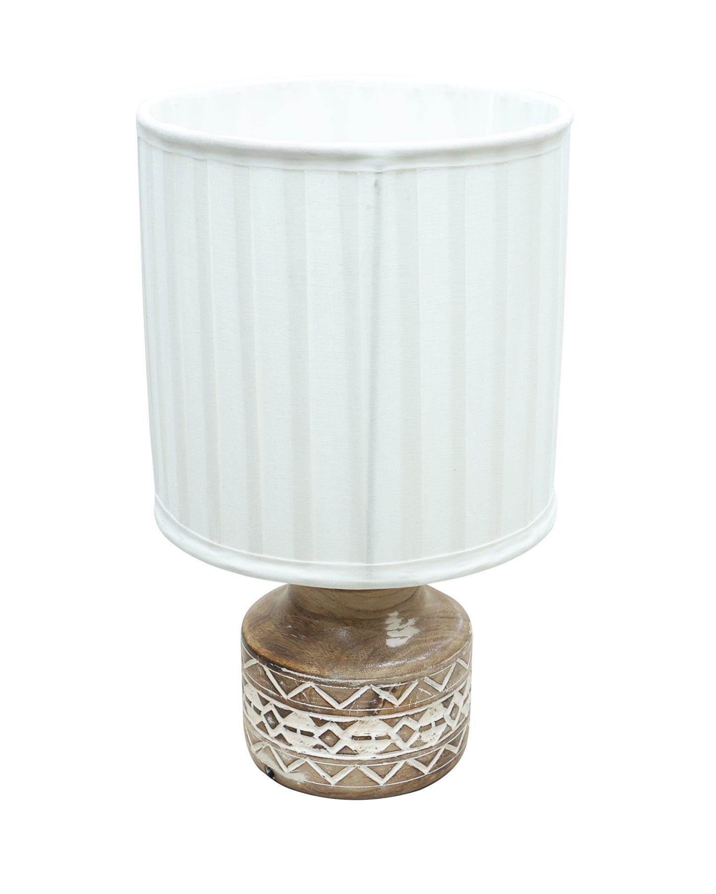 Wood Table Lamp, Modern Base Fabric Lampshade for Home Office Cafe Restaurant, Whitewash Pot