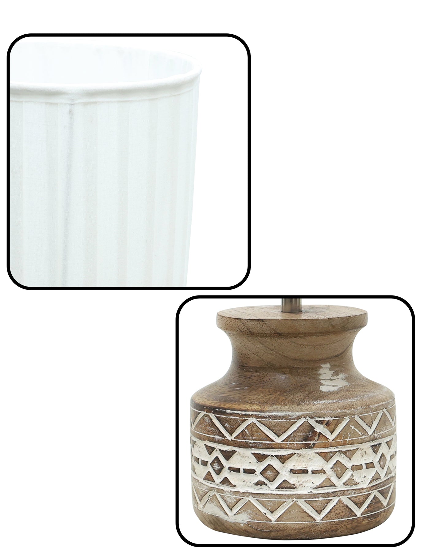 Wood Table Lamp, Modern Base Fabric Lampshade for Home Office Cafe Restaurant, Whitewash Pot