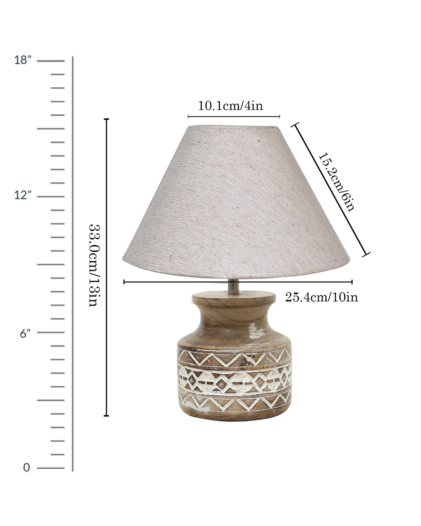 Wood Table Lamp, Modern Base Fabric Lampshade for Home Office Cafe Restaurant, Carved Pot, White Jute