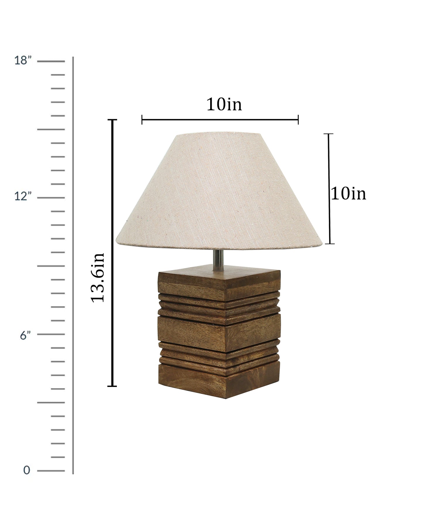 Wood Table Lamp, Modern Base Fabric Lampshade for Home Office Cafe Restaurant, Rib Cube