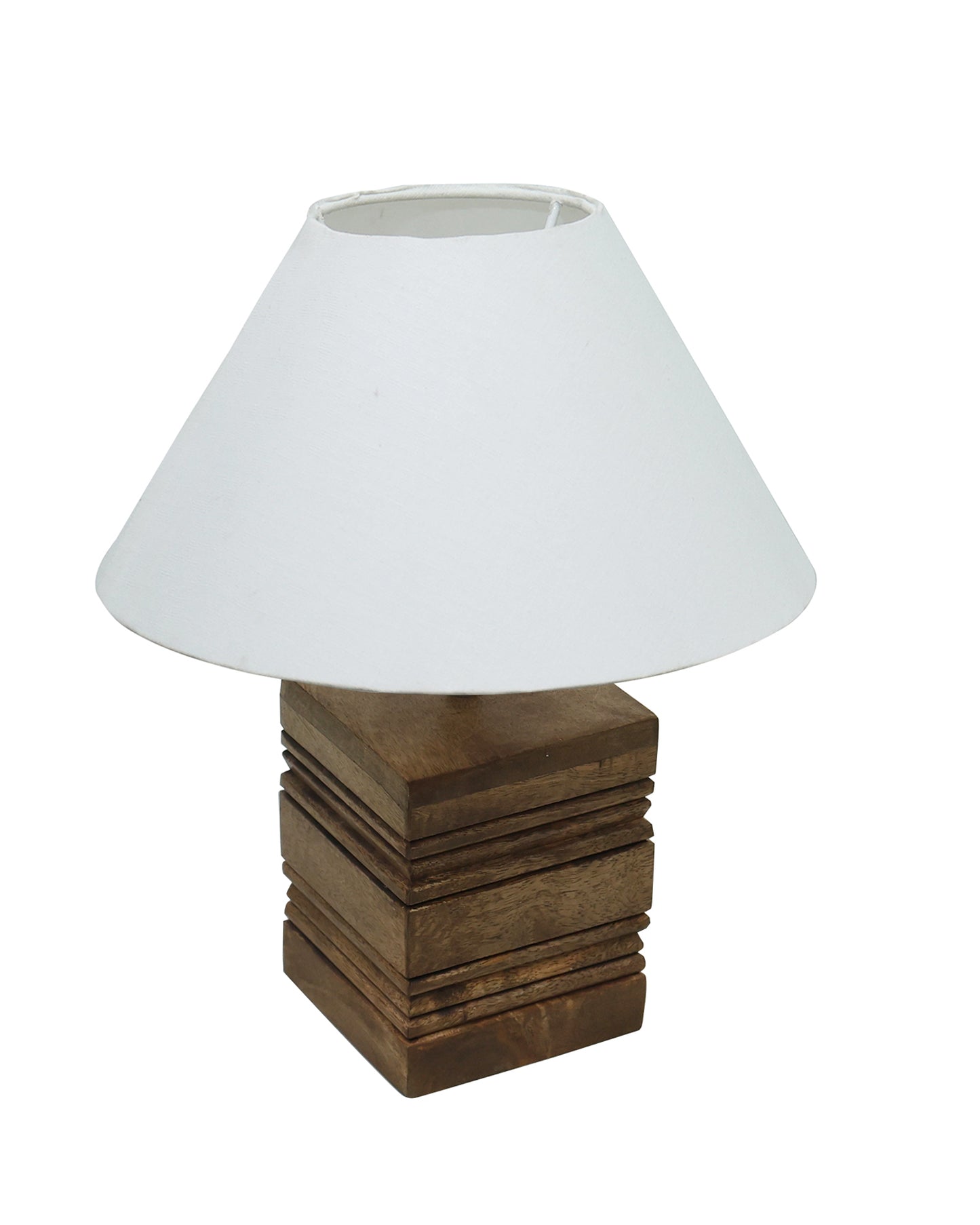 Wood Table Lamp, Modern Base Fabric Lampshade for Home Office Cafe Restaurant, Rib Cube