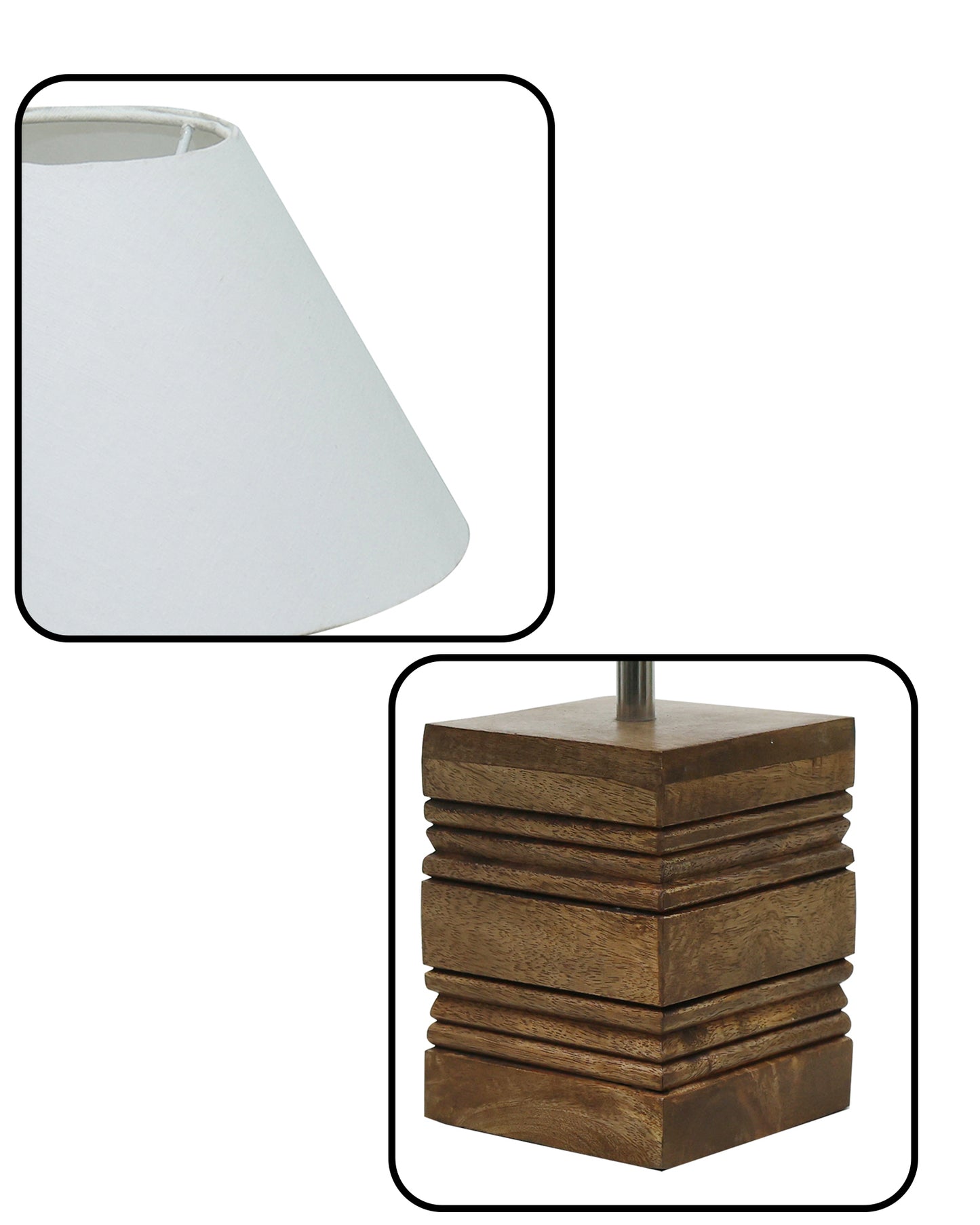 Wood Table Lamp, Modern Base Fabric Lampshade for Home Office Cafe Restaurant, Rib Cube