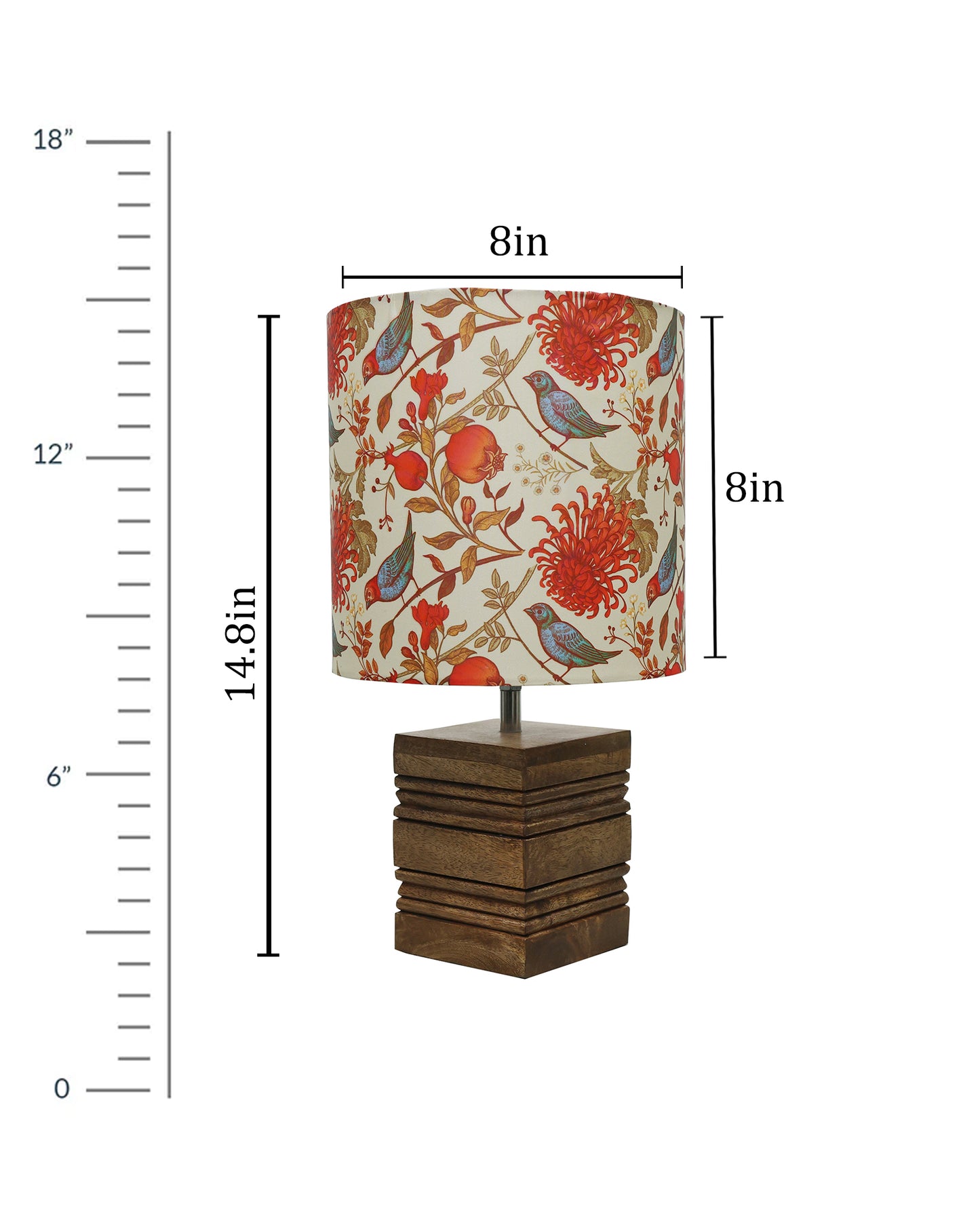 Wood Table Lamp, Modern Base Fabric Lampshade for Home Office Cafe Restaurant, Rib Cube