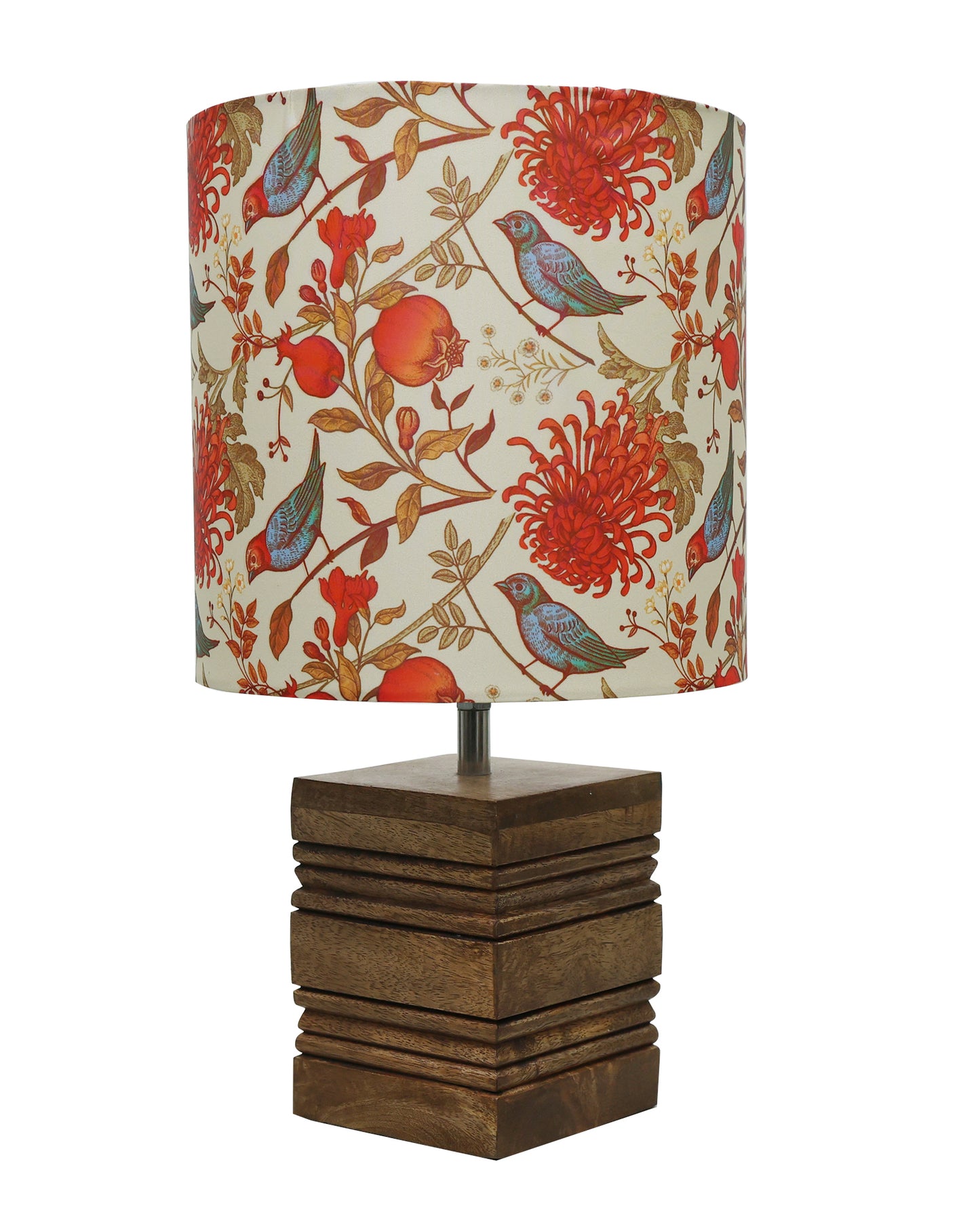 Wood Table Lamp, Modern Base Fabric Lampshade for Home Office Cafe Restaurant, Rib Cube