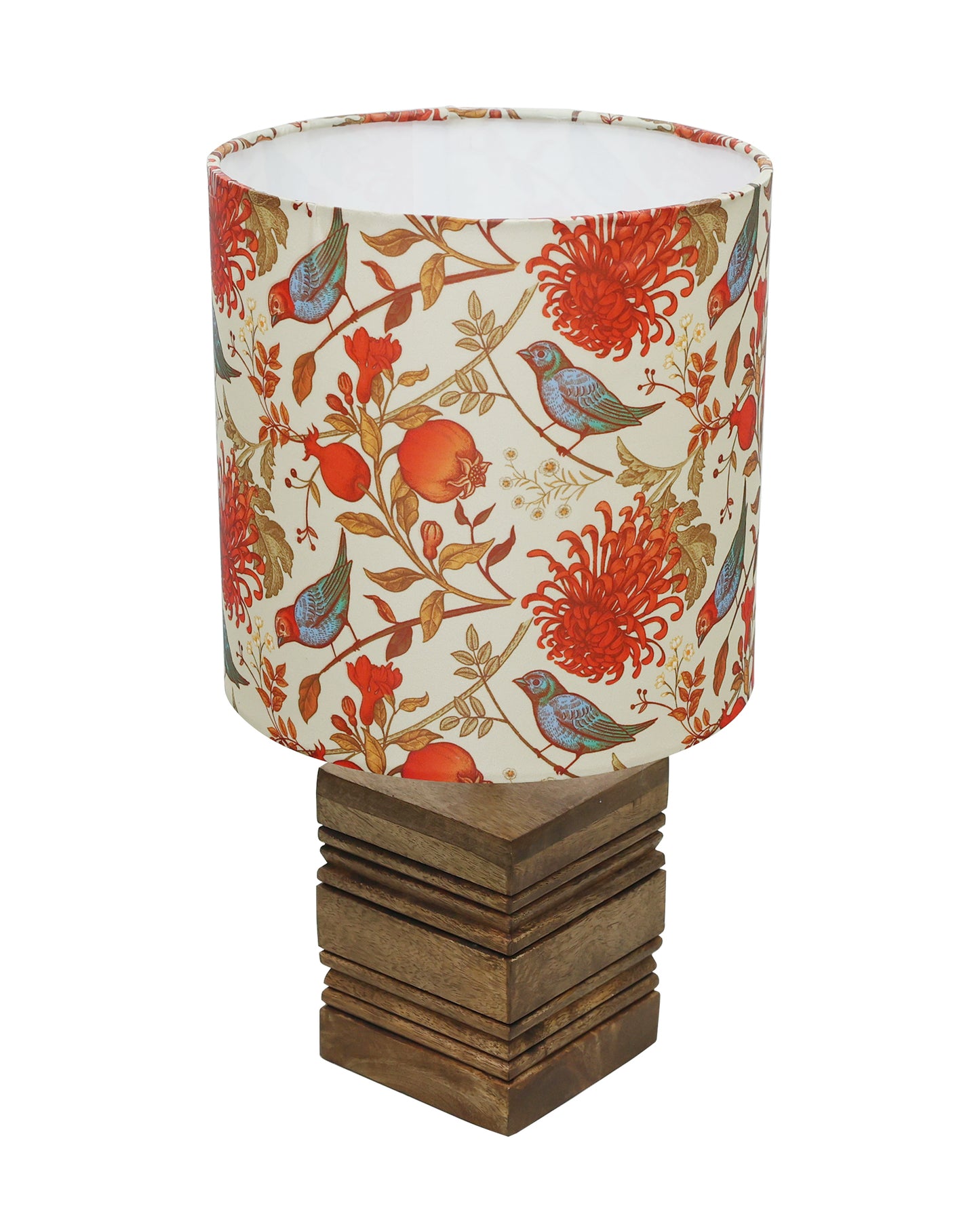Wood Table Lamp, Modern Base Fabric Lampshade for Home Office Cafe Restaurant, Rib Cube