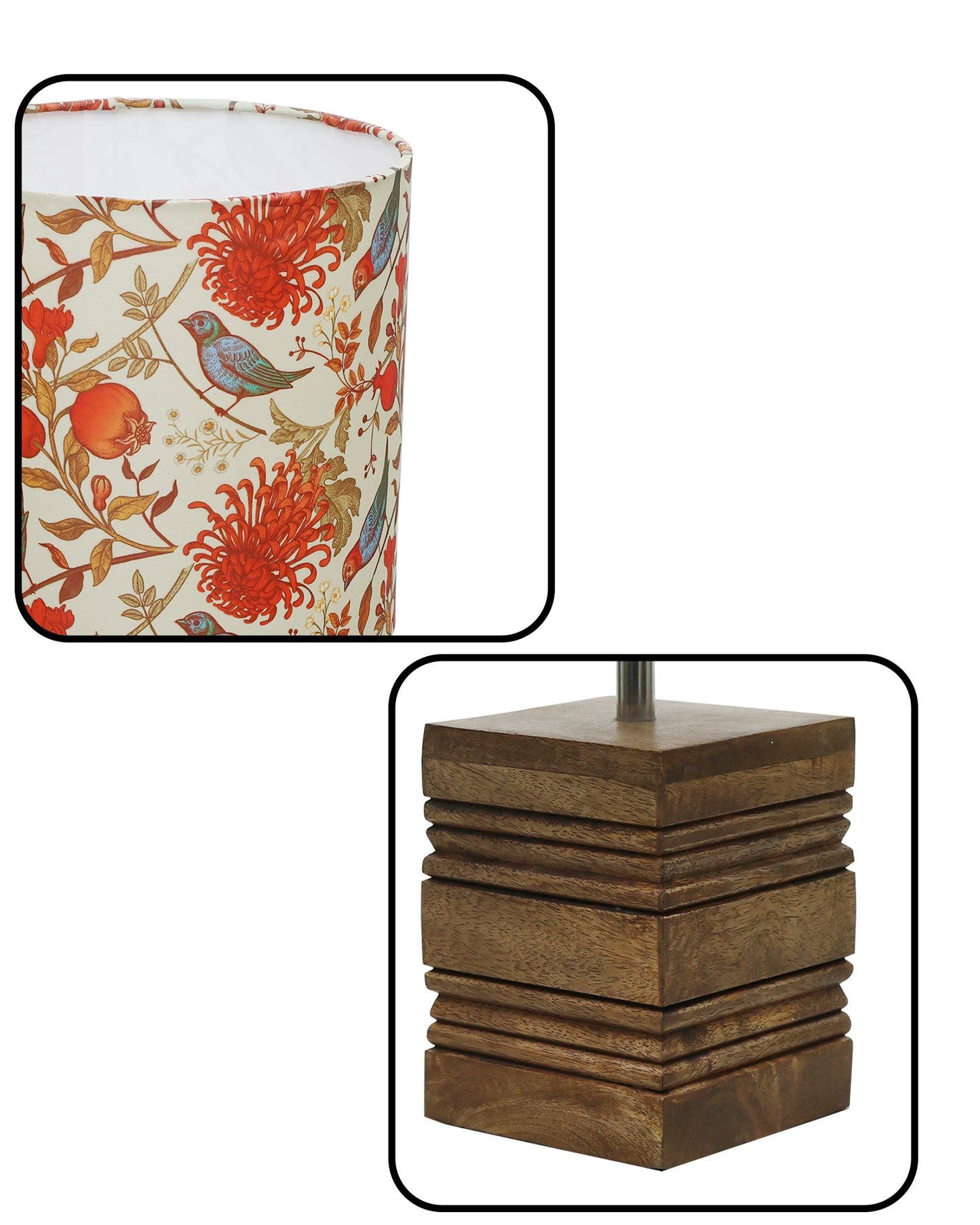 Wood Table Lamp, Modern Base Fabric Lampshade for Home Office Cafe Restaurant, Rib Cube