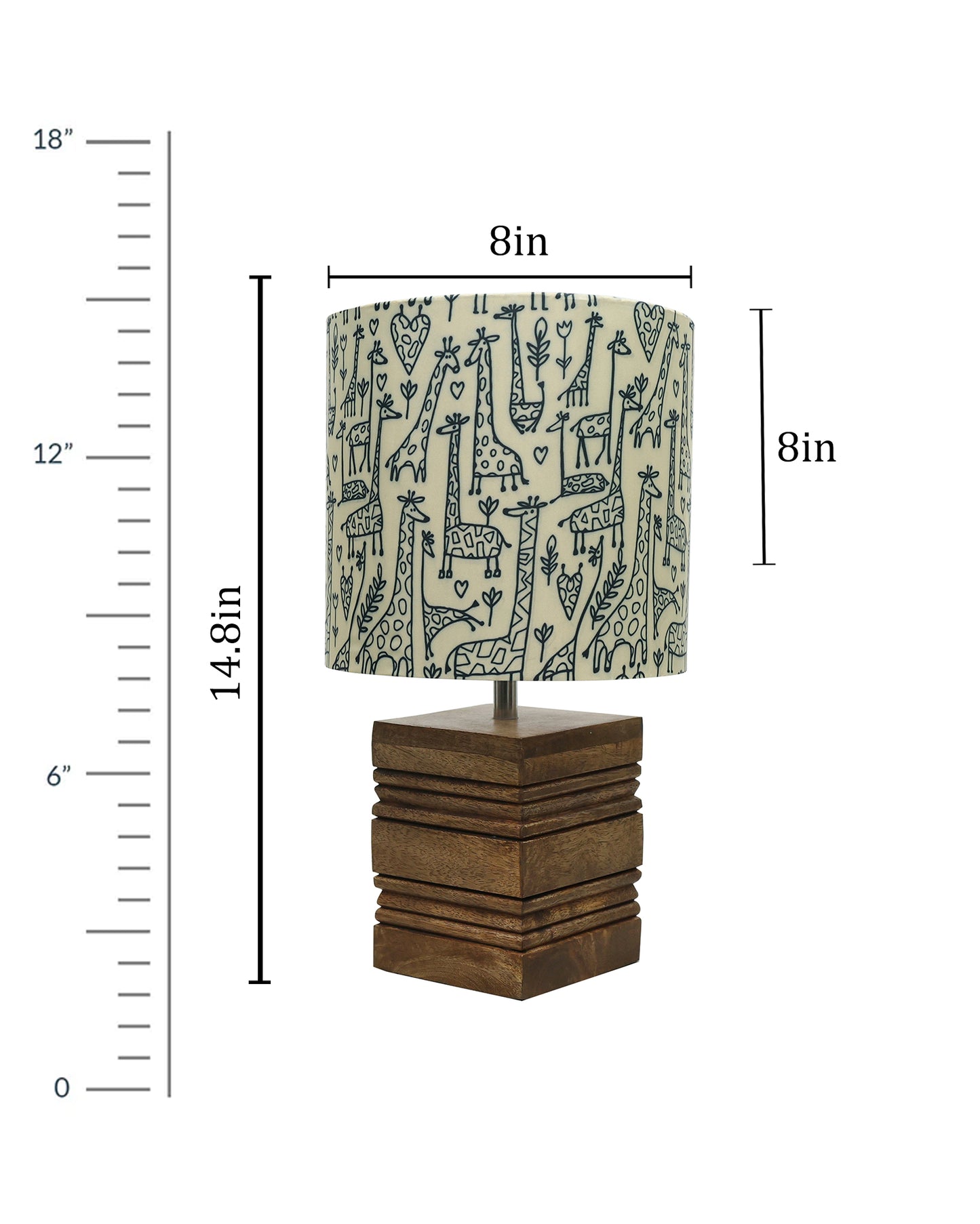 Wood Table Lamp, Modern Base Fabric Lampshade for Home Office Cafe Restaurant, Rib Cube