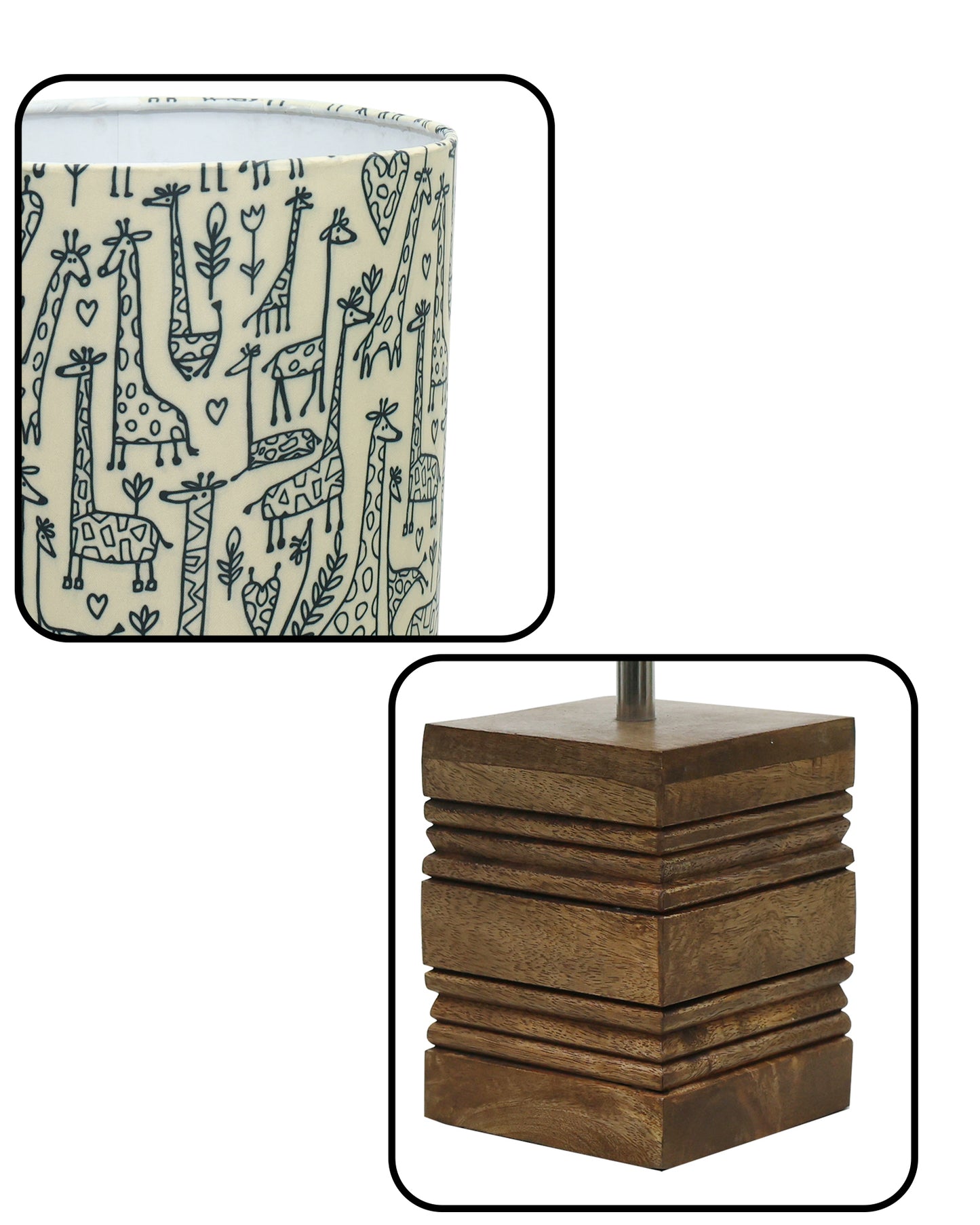 Wood Table Lamp, Modern Base Fabric Lampshade for Home Office Cafe Restaurant, Rib Cube