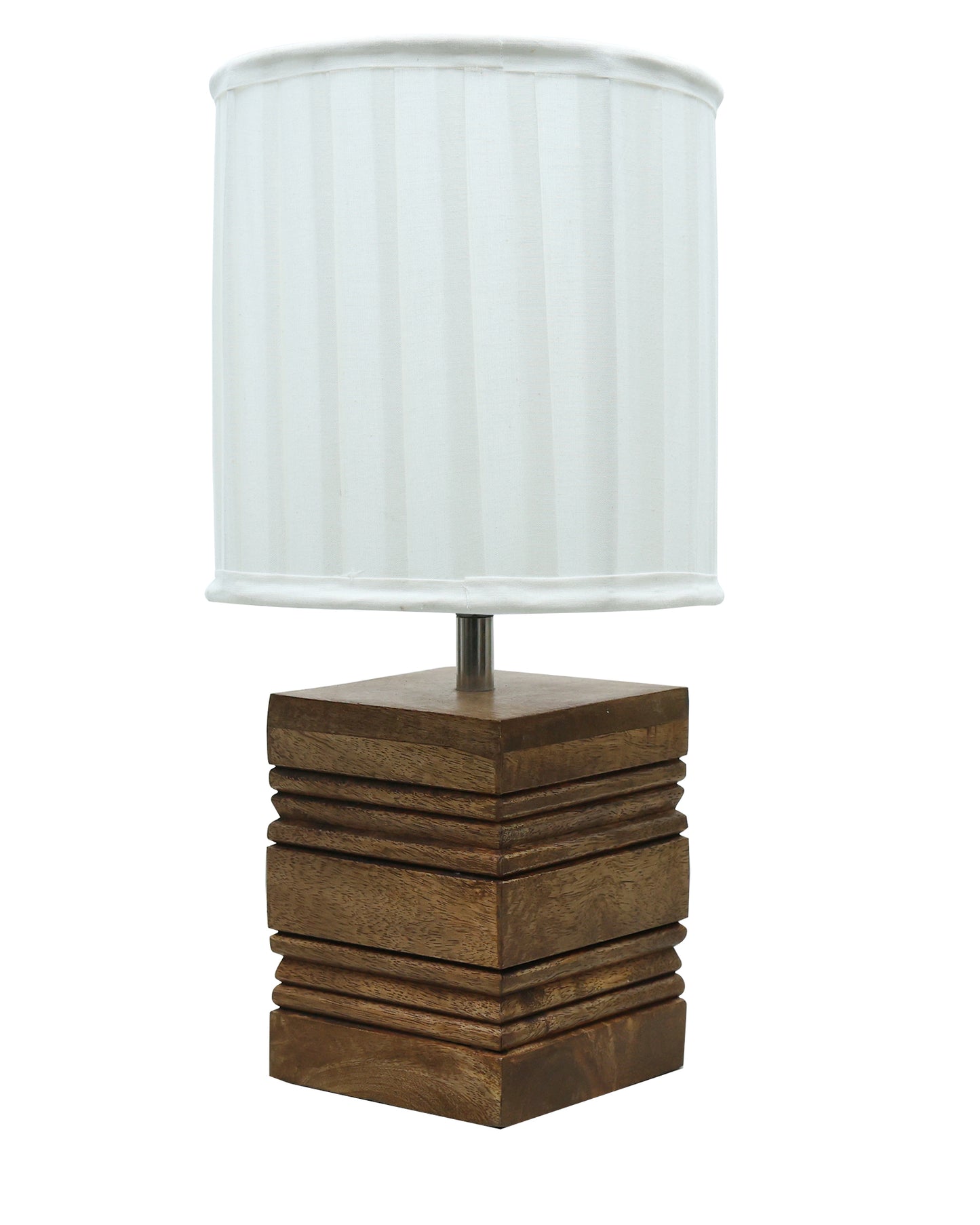Wood Table Lamp, Modern Base Fabric Lampshade for Home Office Cafe Restaurant, Rib Cube