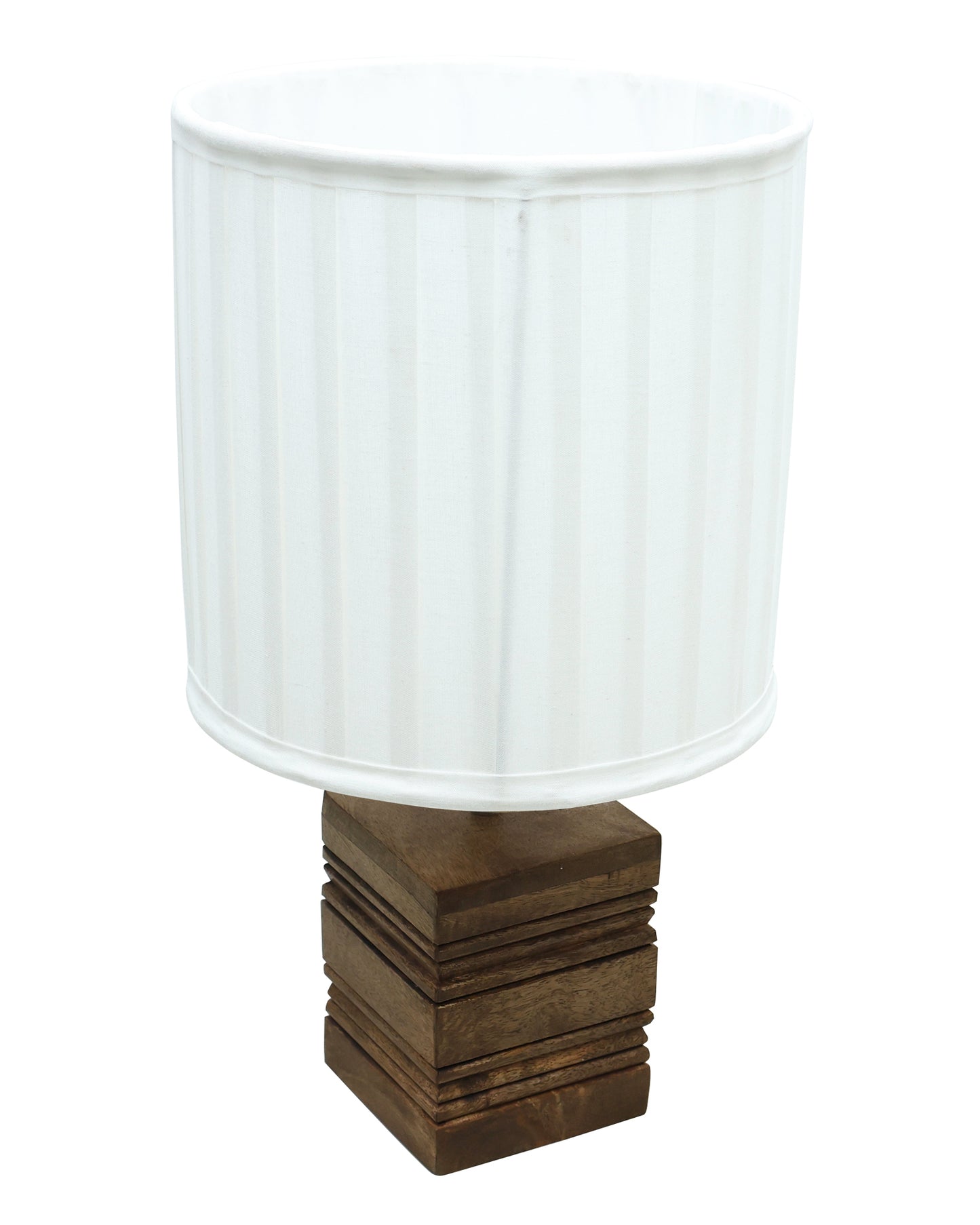 Wood Table Lamp, Modern Base Fabric Lampshade for Home Office Cafe Restaurant, Rib Cube