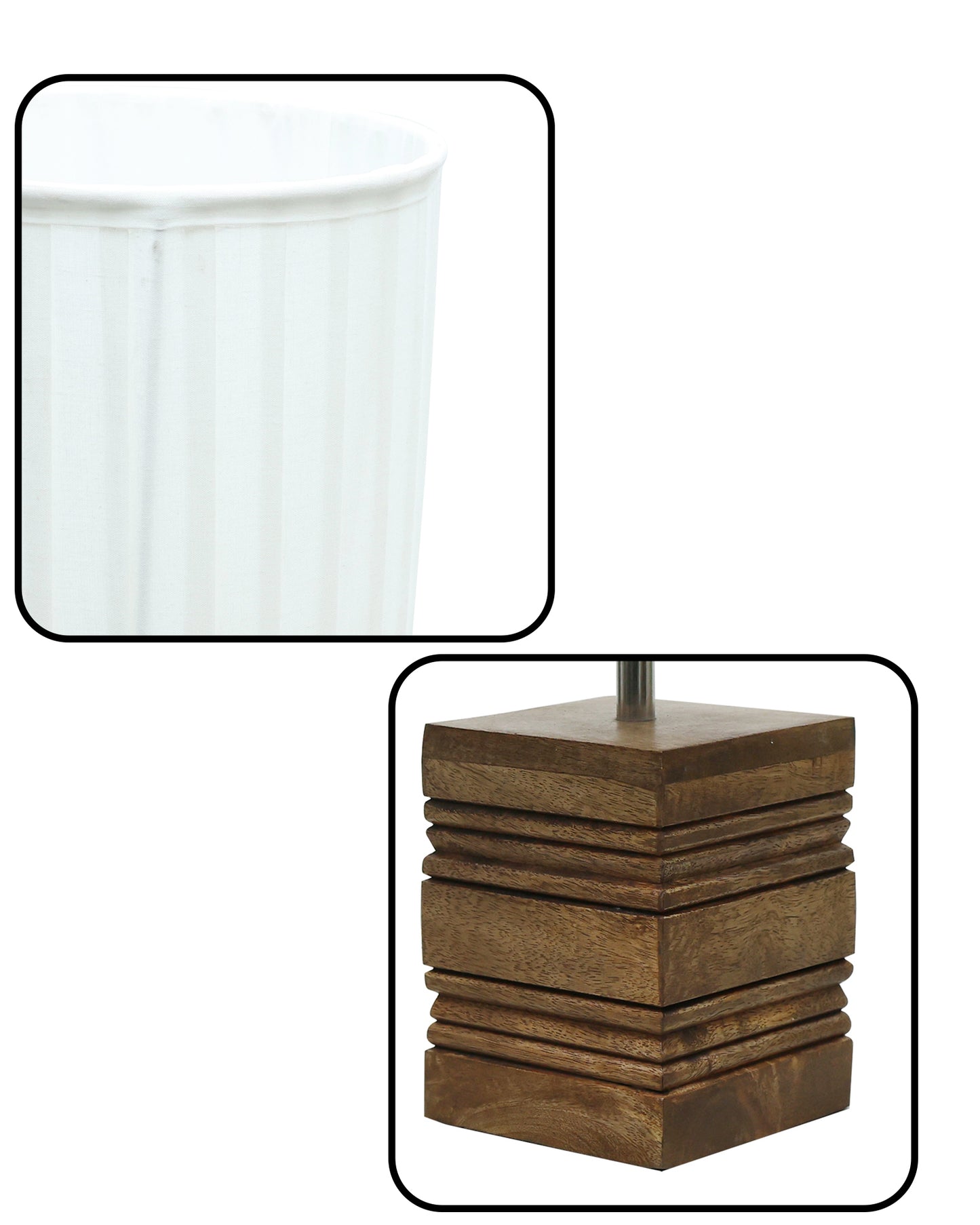 Wood Table Lamp, Modern Base Fabric Lampshade for Home Office Cafe Restaurant, Rib Cube