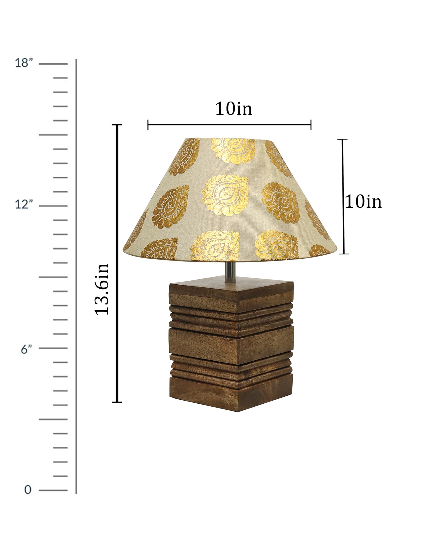 Wood Table Lamp, Modern Base Fabric Lampshade for Home Office Cafe Restaurant, Rib Cube