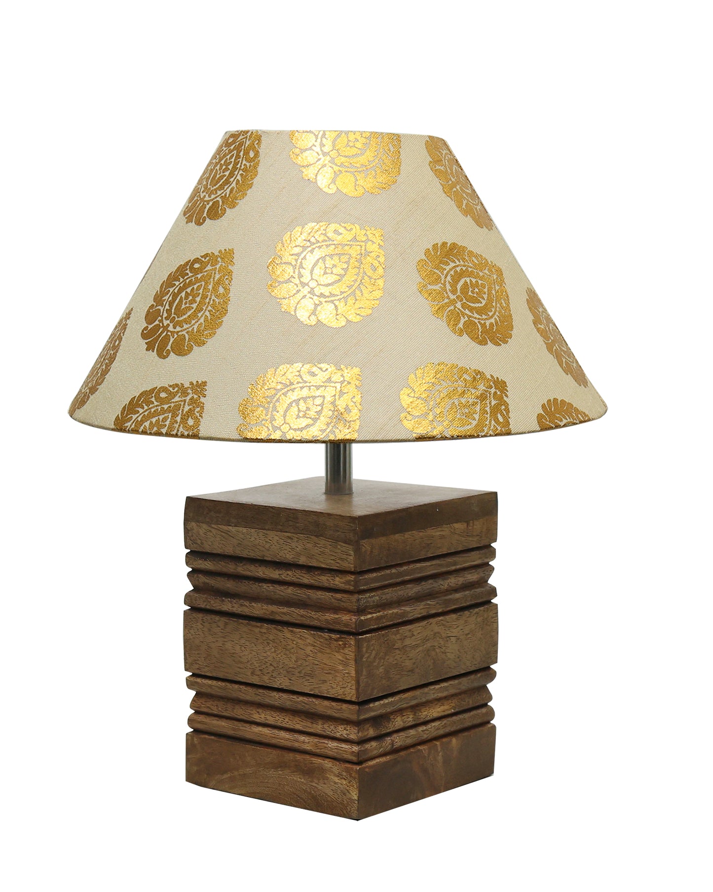 Wood Table Lamp, Modern Base Fabric Lampshade for Home Office Cafe Restaurant, Rib Cube
