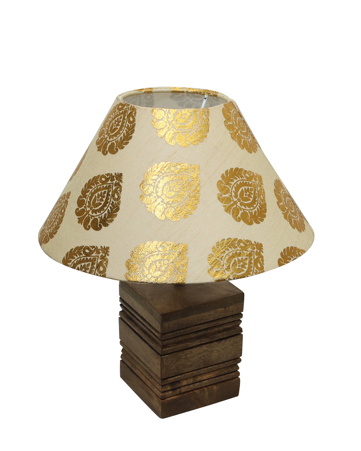 Wood Table Lamp, Modern Base Fabric Lampshade for Home Office Cafe Restaurant, Rib Cube