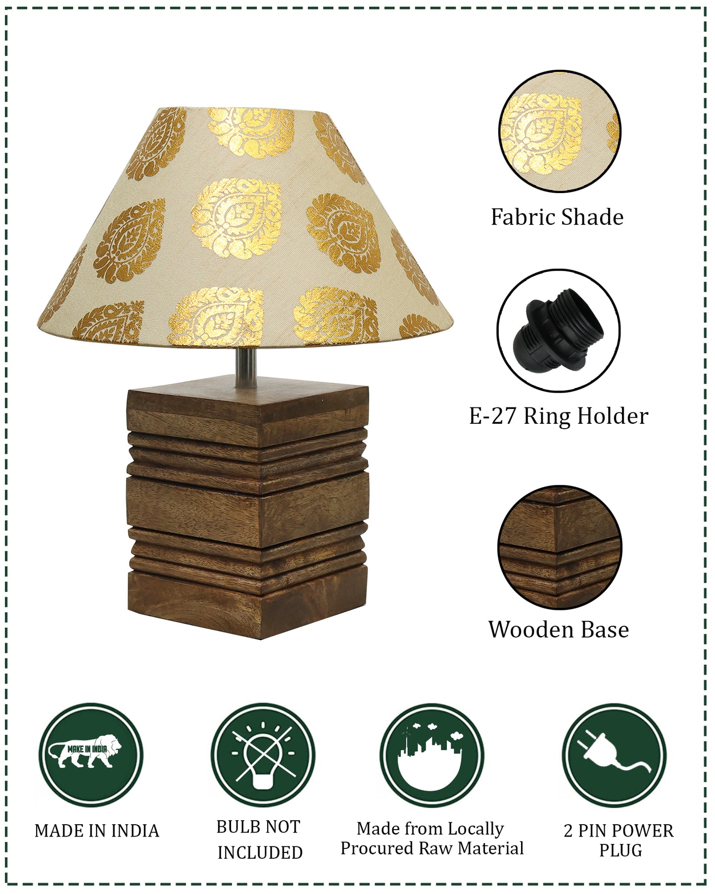 Wood Table Lamp, Modern Base Fabric Lampshade for Home Office Cafe Restaurant, Rib Cube