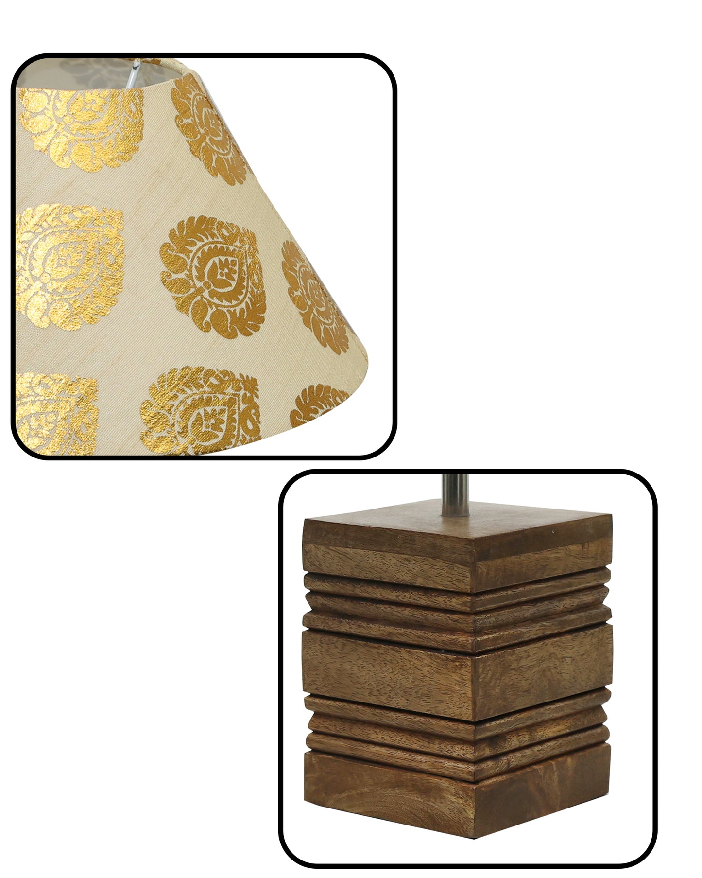 Wood Table Lamp, Modern Base Fabric Lampshade for Home Office Cafe Restaurant, Rib Cube