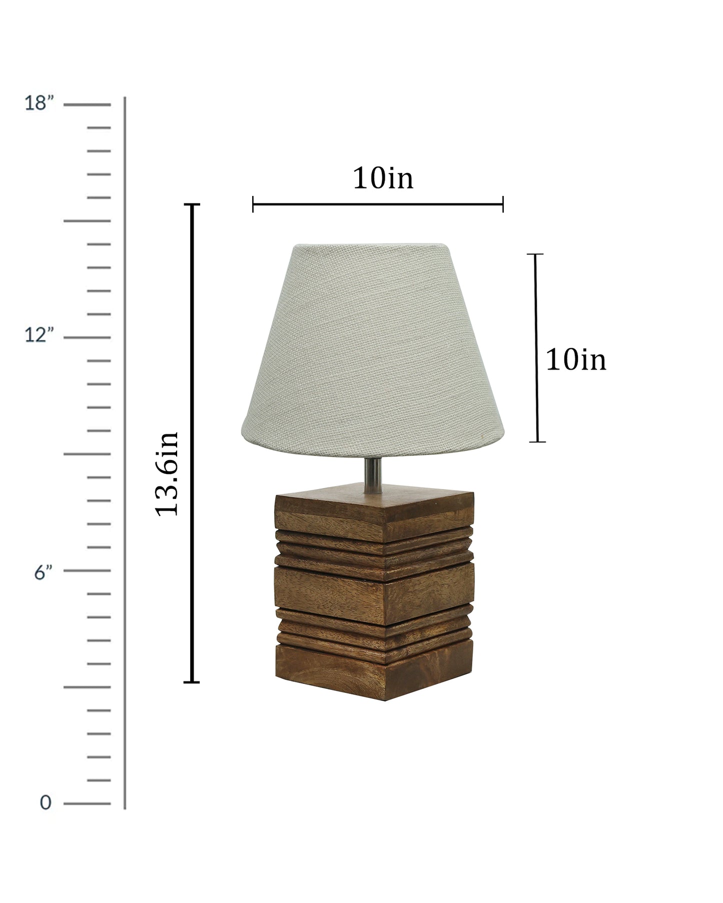 Wood Table Lamp, Modern Base Fabric Lampshade for Home Office Cafe Restaurant, Rib Cube